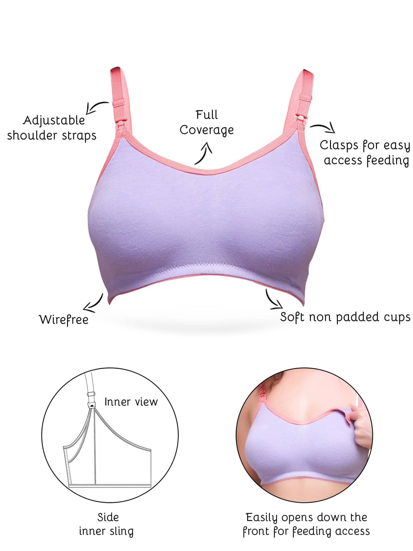 Organic Cotton Antimicrobial Soft Nursing Bra-IMB004B