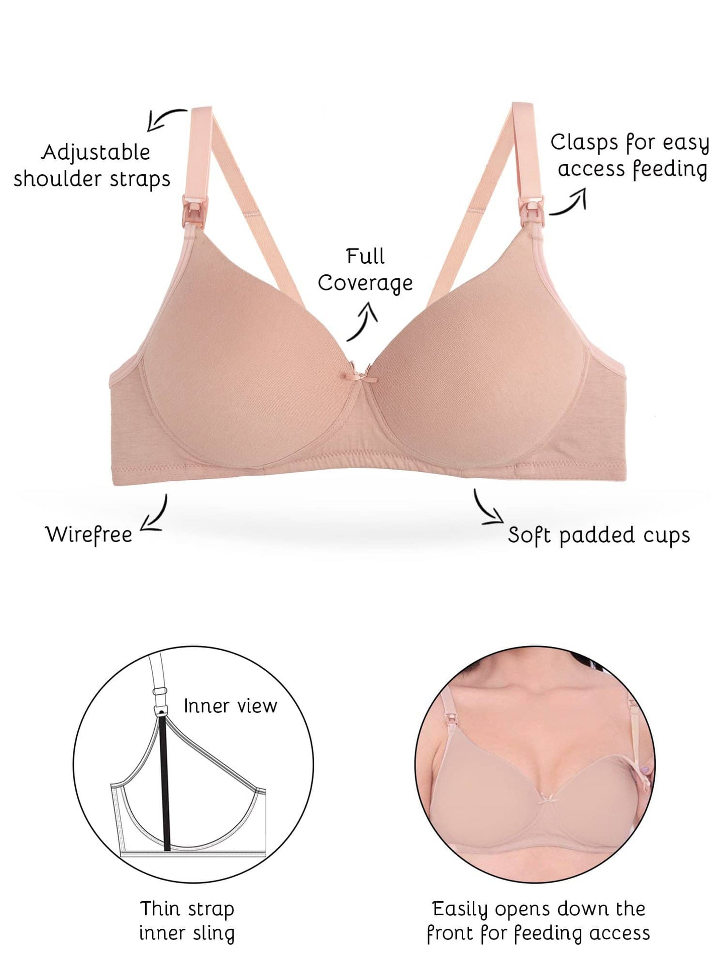 Organic Cotton Antimicrobial Padded Nonwired Feeding Bra-IMB009B