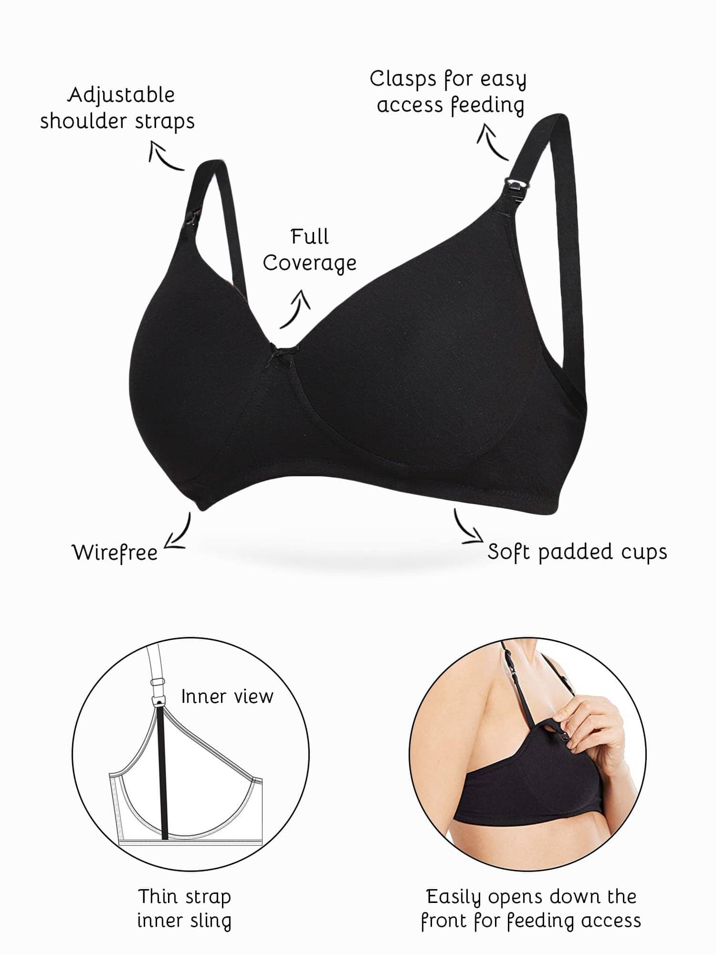 Organic Cotton Antimicrobial Padded Nonwired Feeding Bra-IMB009C