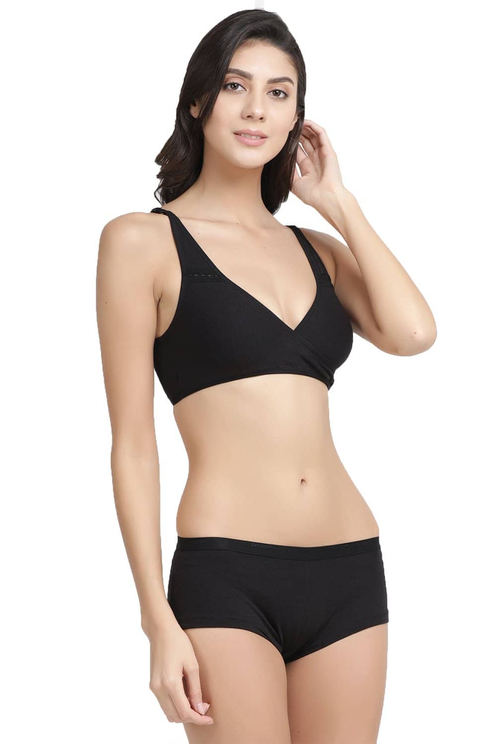 Black NonWired Non Padded Maternity Bra & Panty Set-IMBP007G