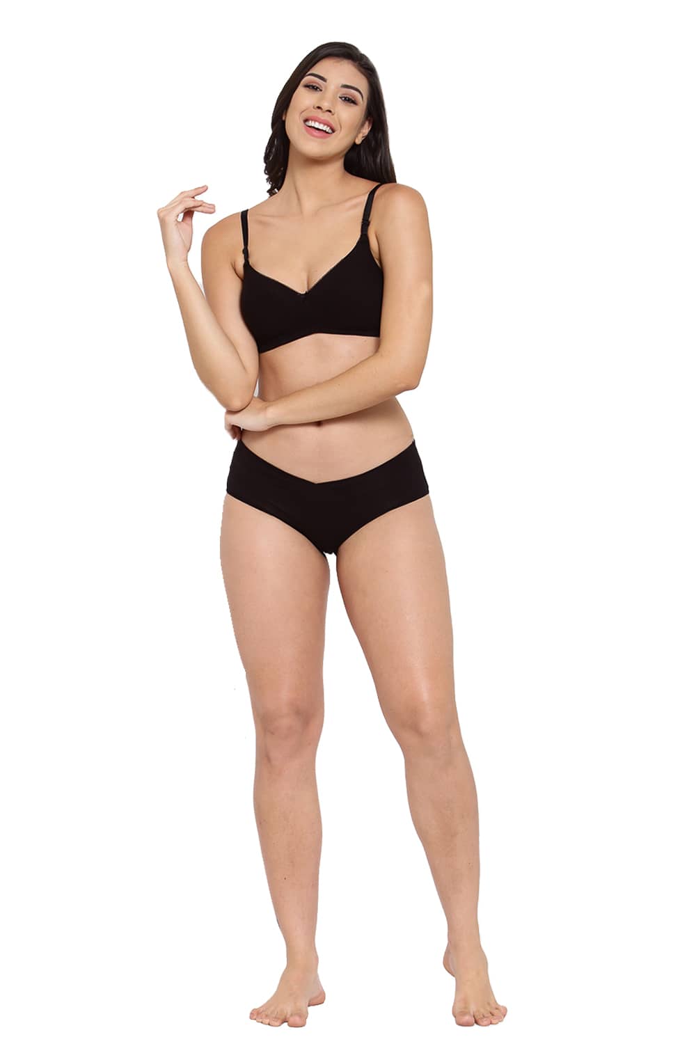 Organic Cotton Antimicrobial Padded t-shirt Bra & Panty Set-ISBP104_IMP102-Black-