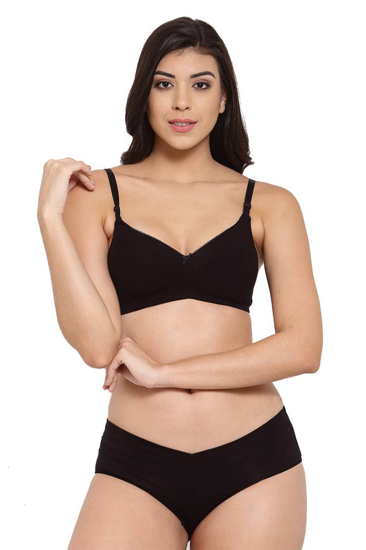 Organic Cotton Antimicrobial Padded t-shirt Bra & Panty Set-ISBP104_IMP102-Black-