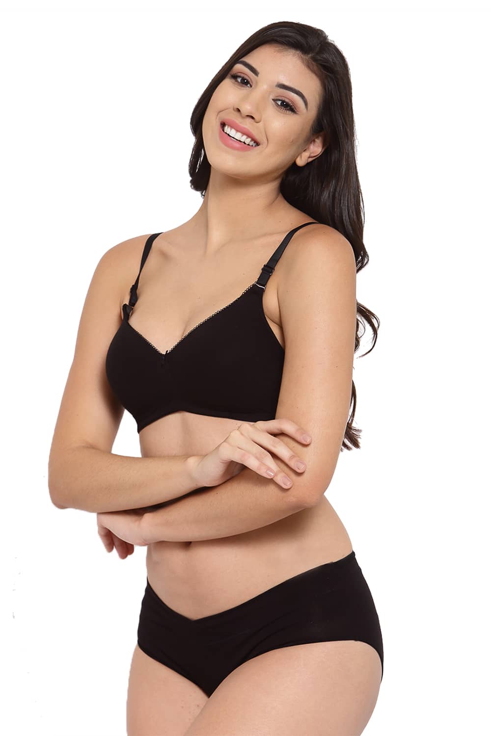 Organic Cotton Antimicrobial Padded t-shirt Bra & Panty Set-ISBP104_IMP102-Black-