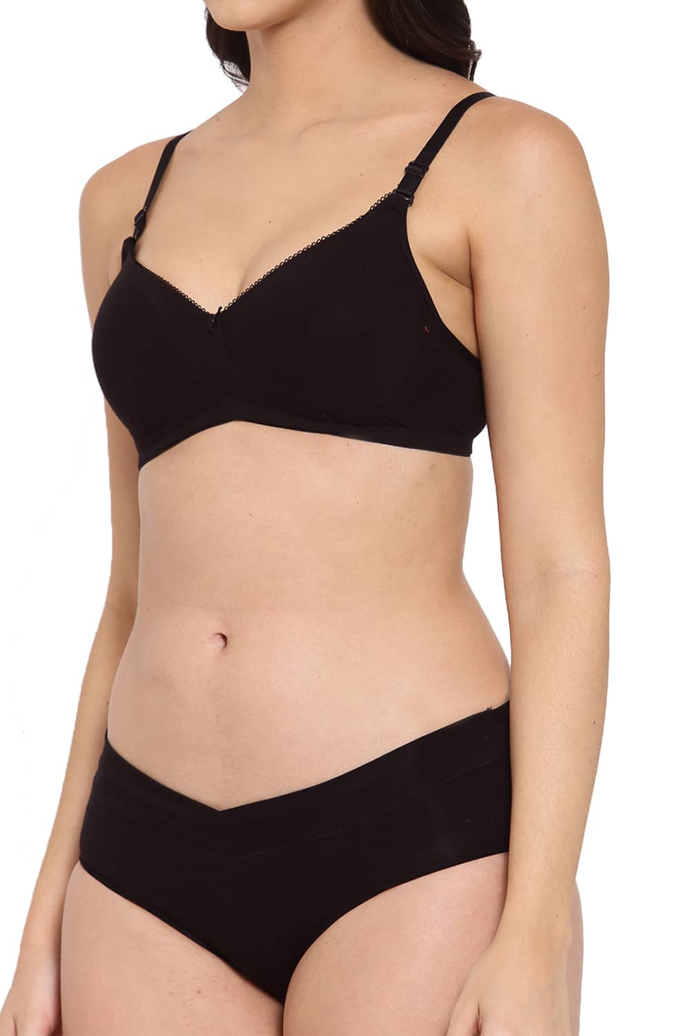 Organic Cotton Antimicrobial Padded t-shirt Bra & Panty Set-ISBP104_IMP102-Black-