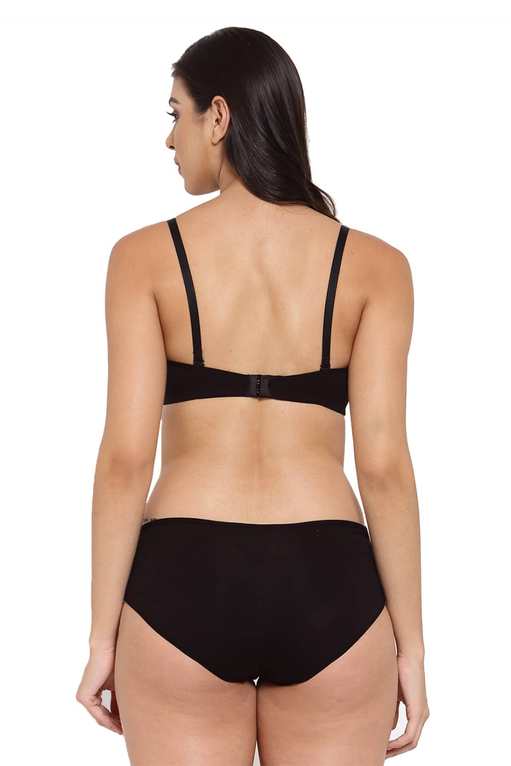Organic Cotton Antimicrobial Padded t-shirt Bra & Panty Set-ISBP104_IMP102-Black-