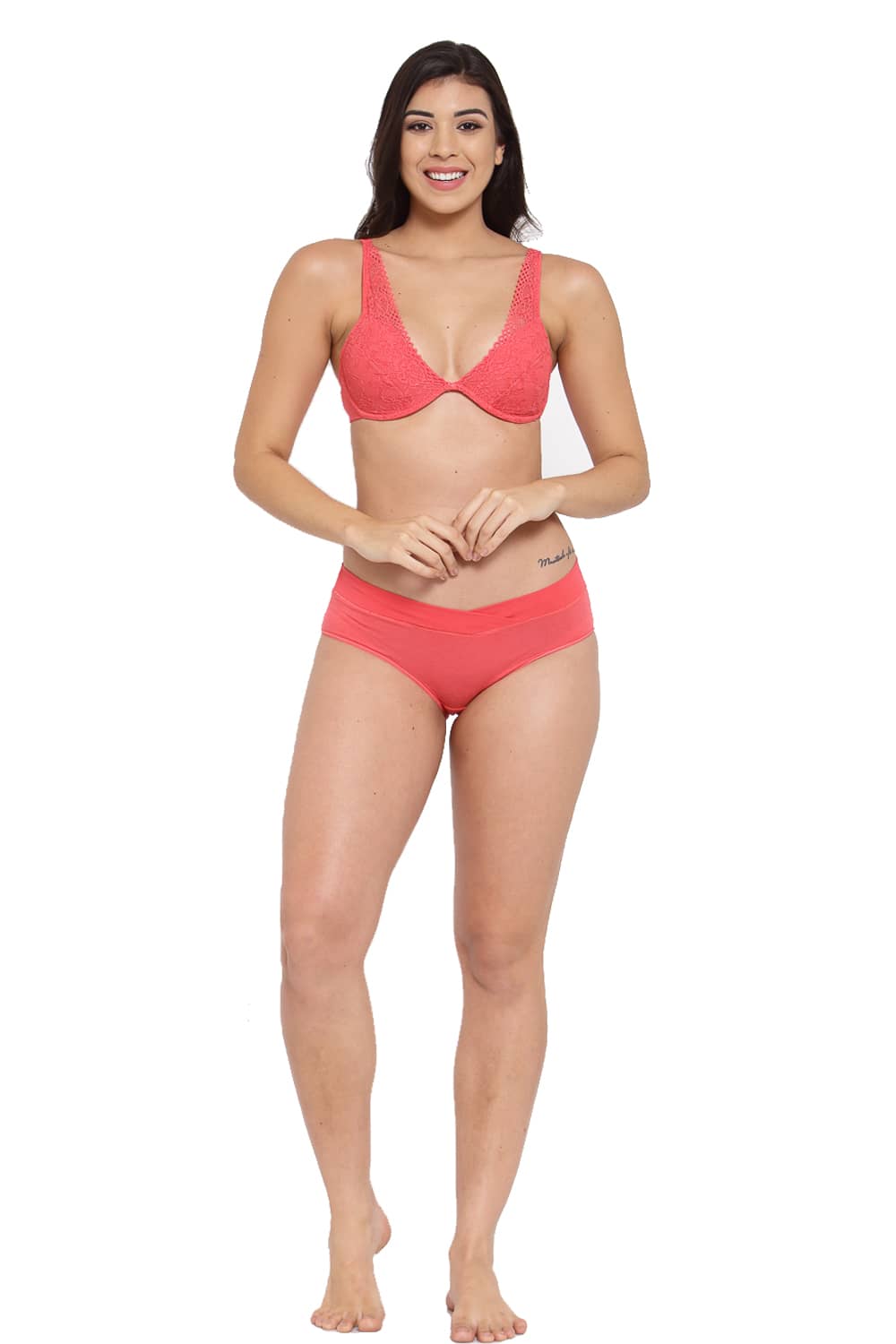 Organic Cotton Antimicrobial Underwired Plunge Bra & Panty-ISBP107_IMP102-Bright Pink-