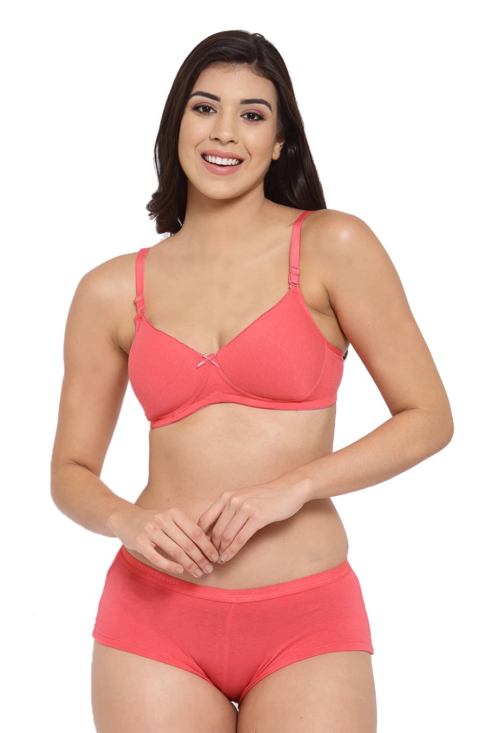 Organic Cotton Antimicrobial Padded t-shirt Bra & Panty Set-ISBP104_ISP038-Bright Pink-