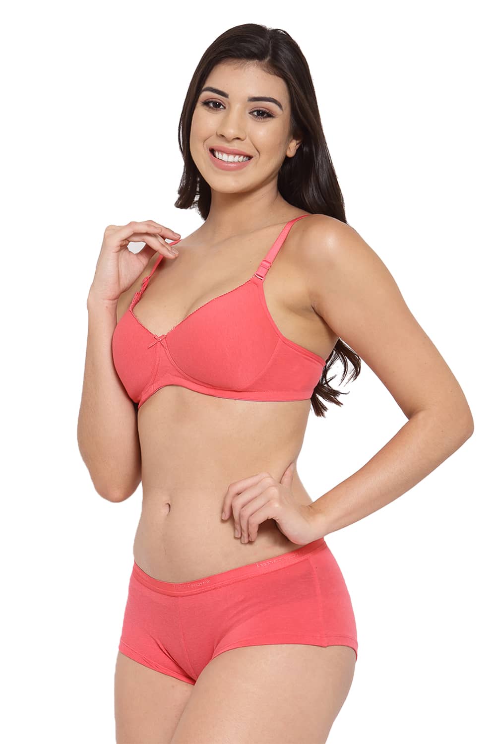 Organic Cotton Antimicrobial Padded t-shirt Bra & Panty Set-ISBP104_ISP038-Bright Pink-