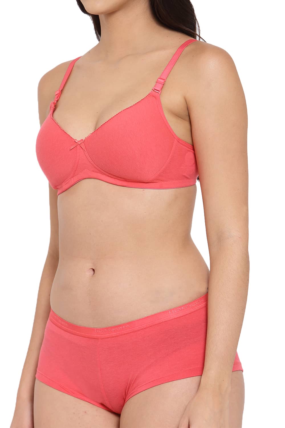 Organic Cotton Antimicrobial Padded t-shirt Bra & Panty Set-ISBP104_ISP038-Bright Pink-