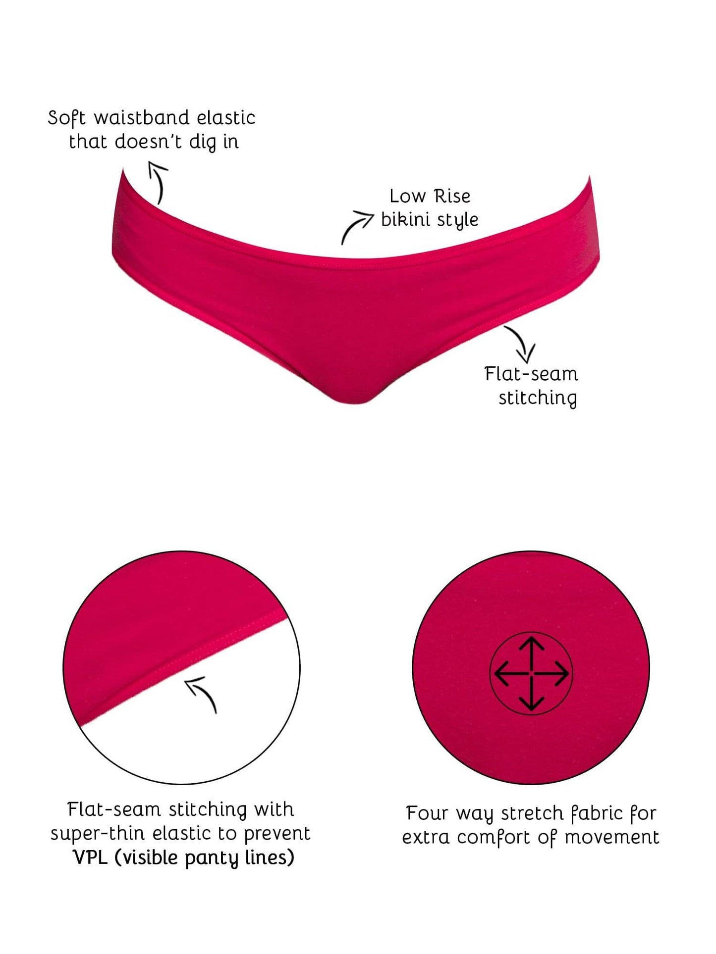 Organic Cotton Antimicrobial Bikini (Pack of 3)-IMPC004-Black_Fuschia_Navy Blue-
