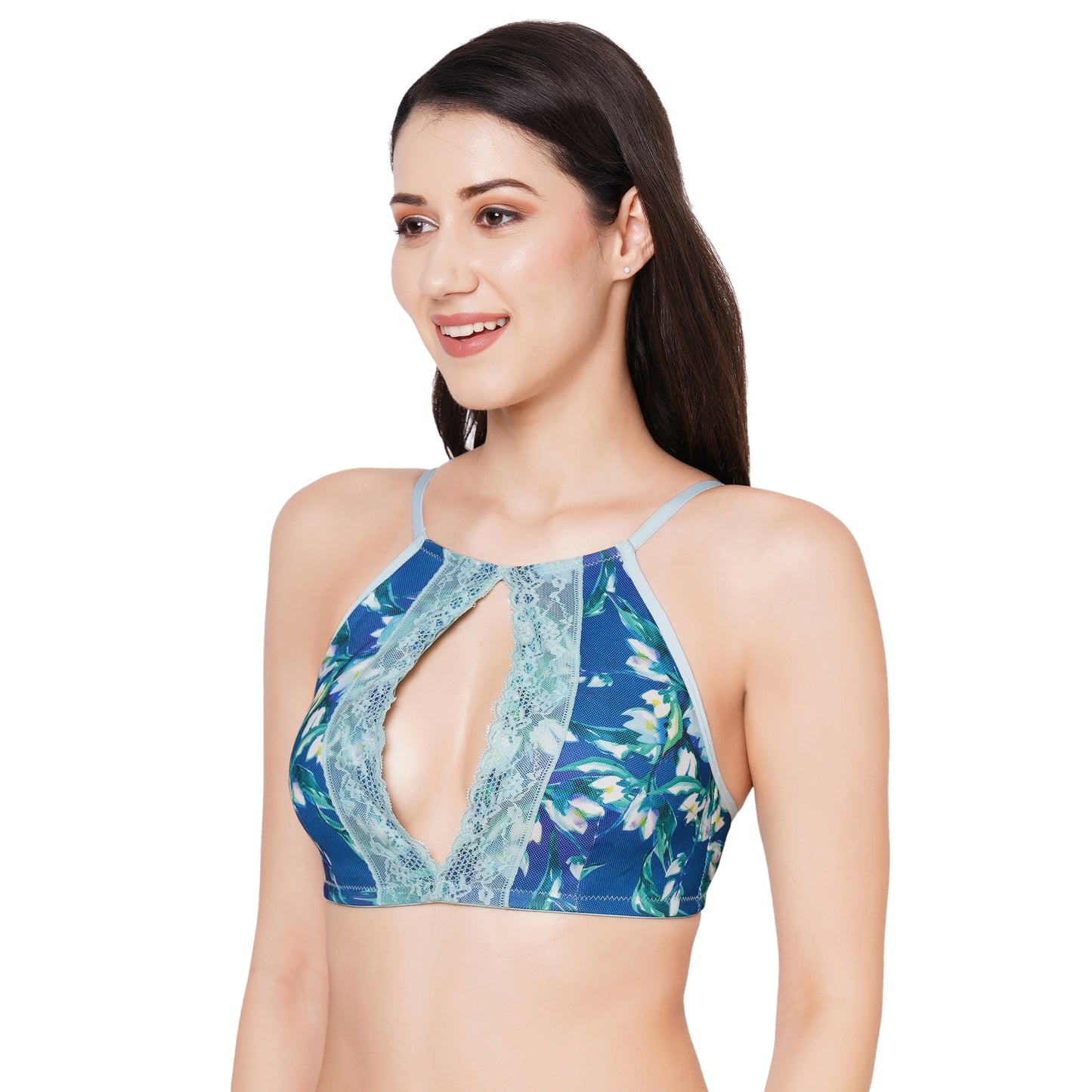 Organic Cotton Blended Antimicrobial Lightly Padded Non-wired Bralette-ISB089-Green Print