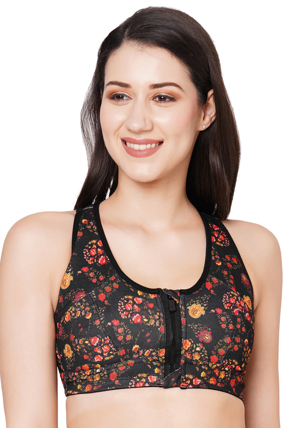 Organic Cotton Antimicrobial Medium Impact Printed Sports Bra_ISB116-Black-