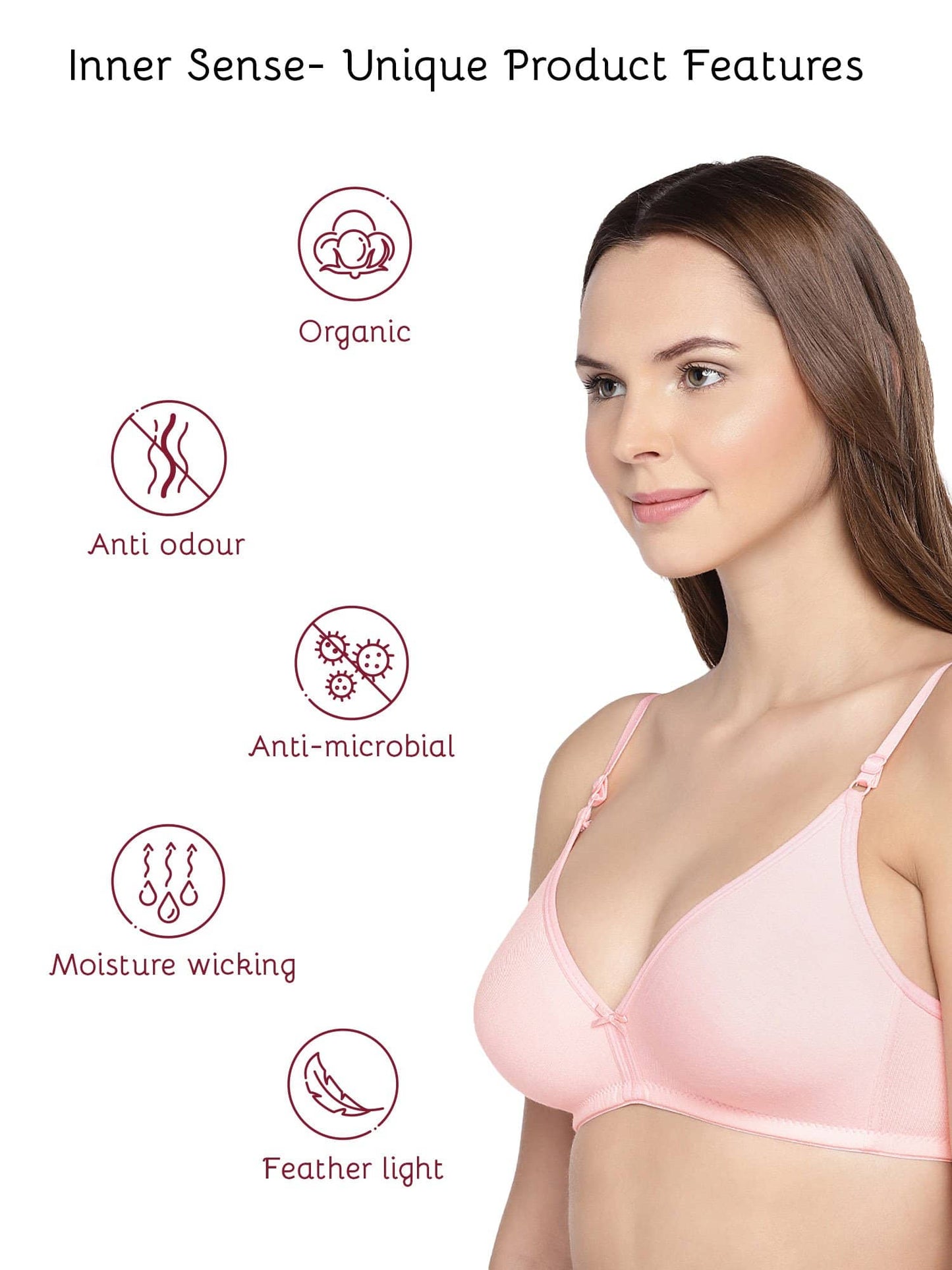 Organic Cotton Antimicrobial Seamless Triangular bra-ISB002-Pink-
