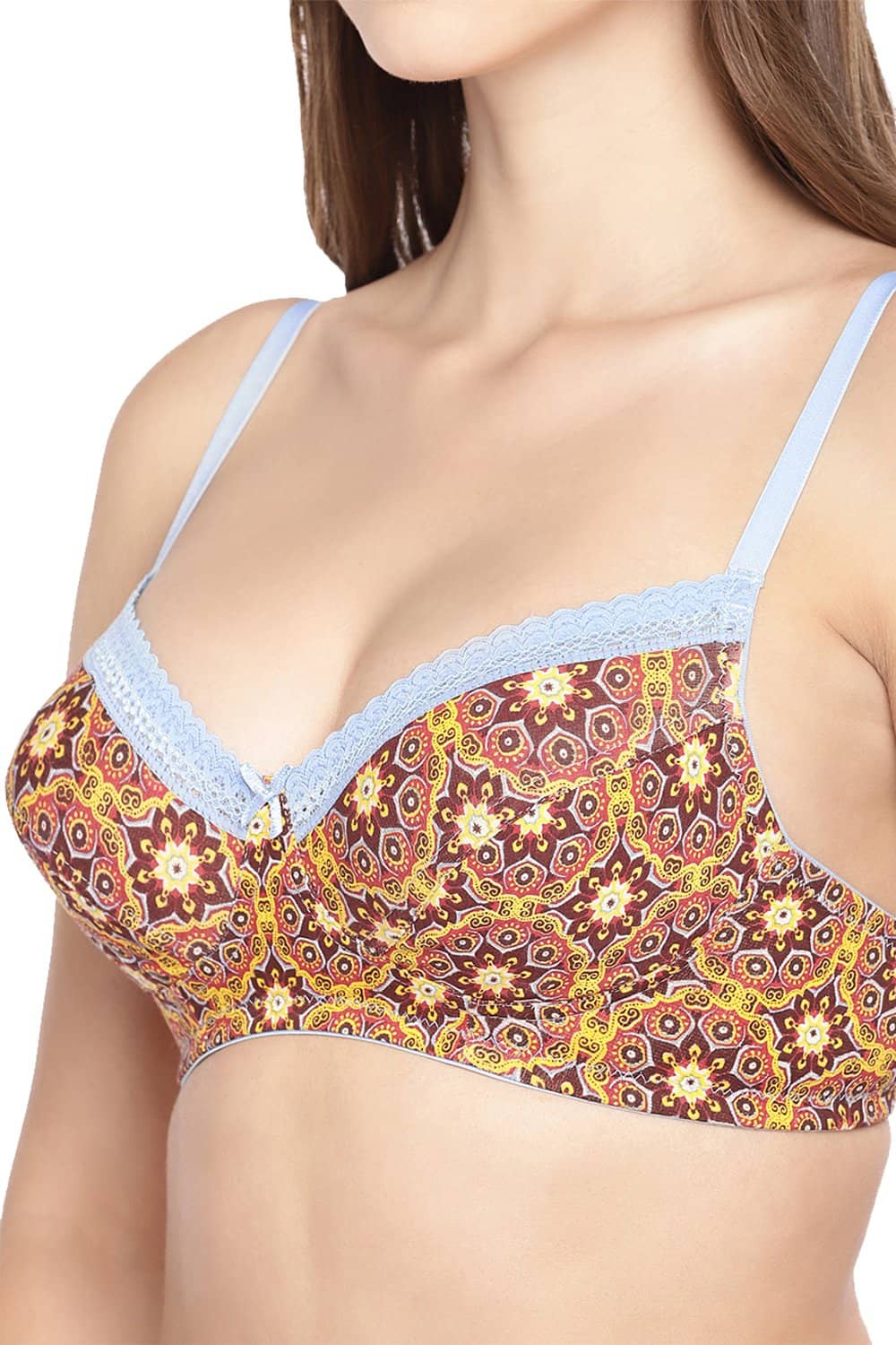 Organic Cotton Antimicrobial Lightly Padded Lace Touch Bra-ISB003-Red Print-