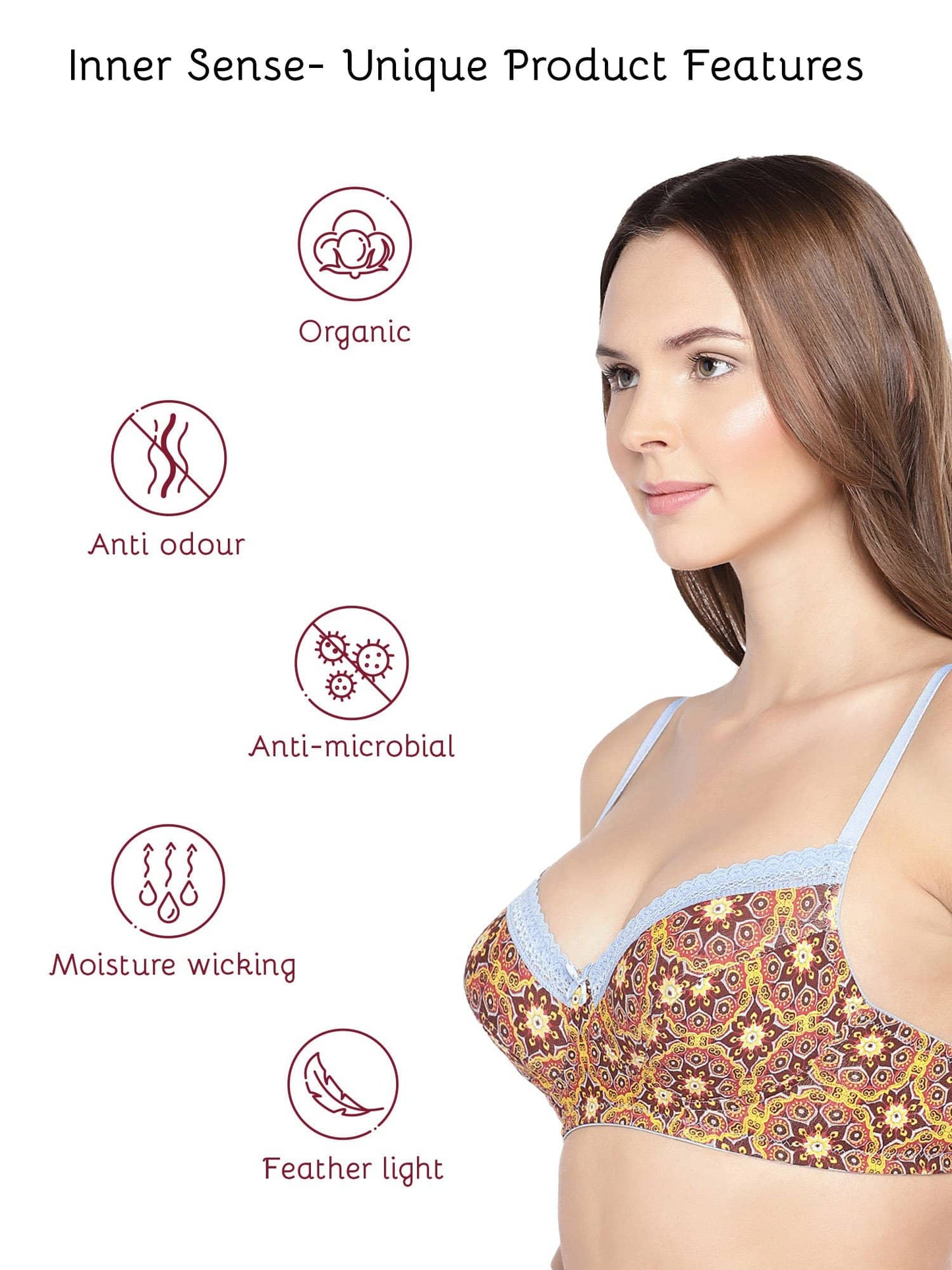 Organic Cotton Antimicrobial Lightly Padded Lace Touch Bra-ISB003-Red Print-