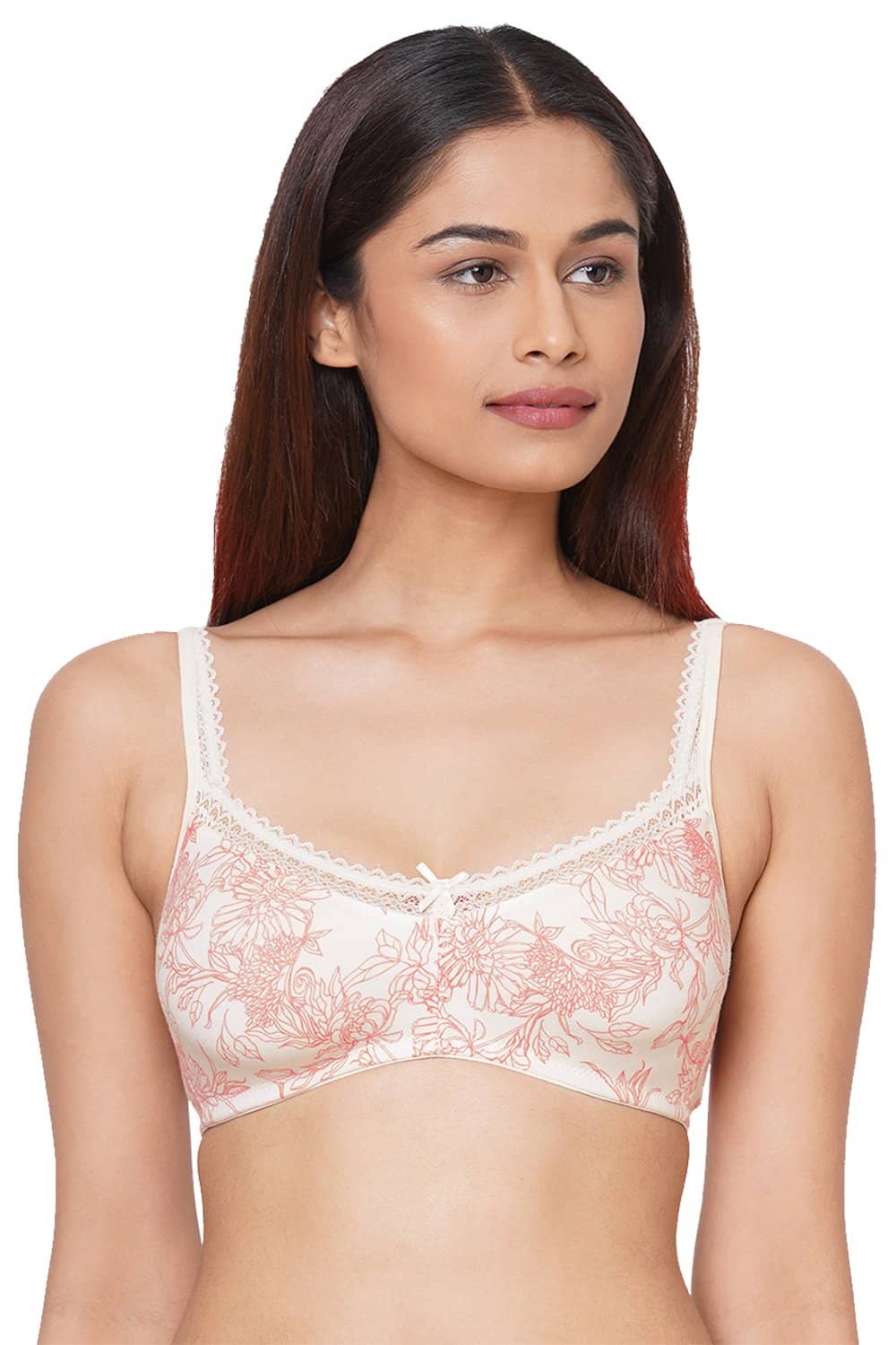 Organic Cotton Antimicrobial Soft Laced Bra (Pack of 2)-ISB017-Peach_Carrot Print-