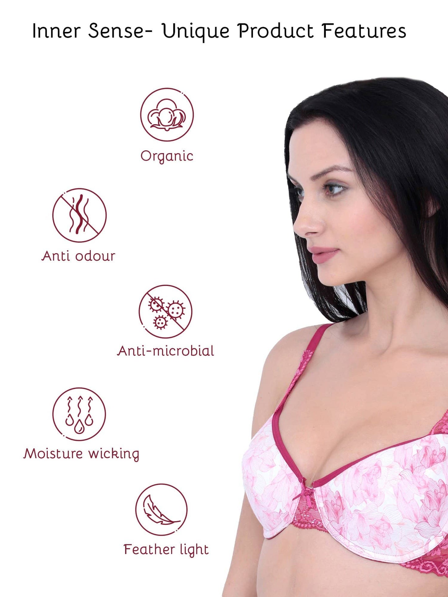 Organic Cotton Antimicrobial Underwired Lightly Padded Lace Bra(Pack of 3)-ISB018B_18B_18B-