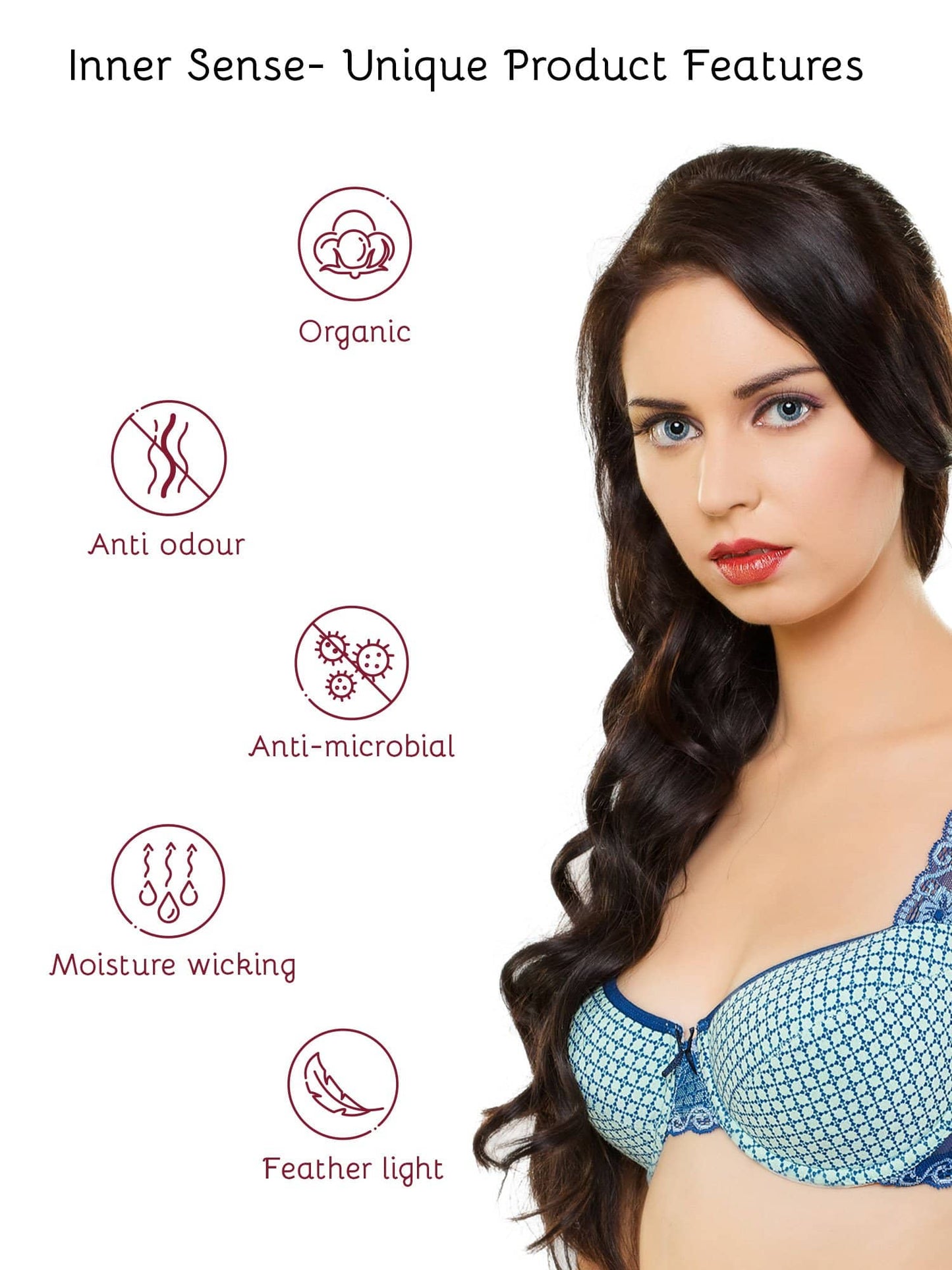Inner Sense Organic Cotton Antimicrobial Underwired Lightly Padded Lace Bra