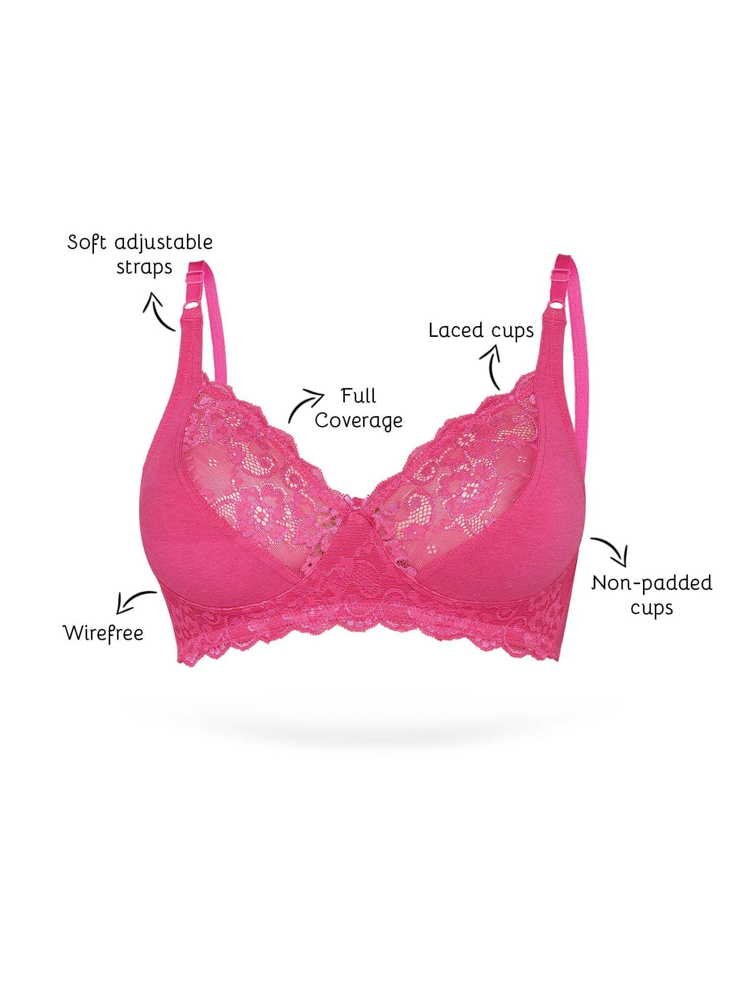 Organic Cotton Antimicrobial Laced non-Padded Bra-ISB019-Fuschia-