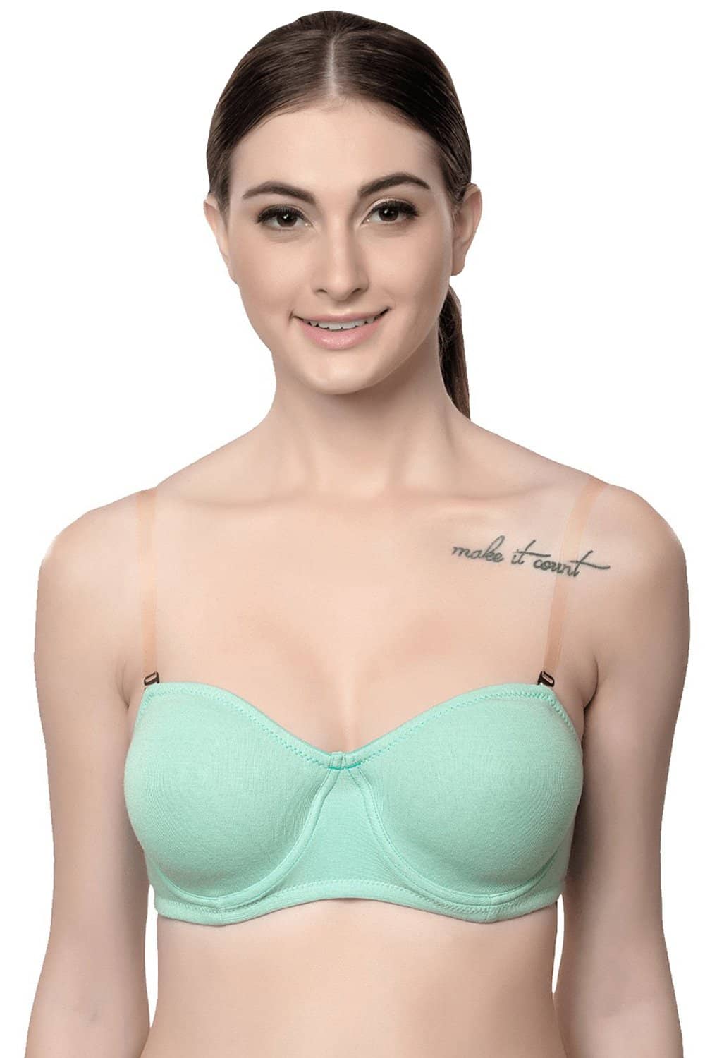 Organic Cotton Antimicrobial Non-padded Strapless Bra-ISB020-Ocean Green-