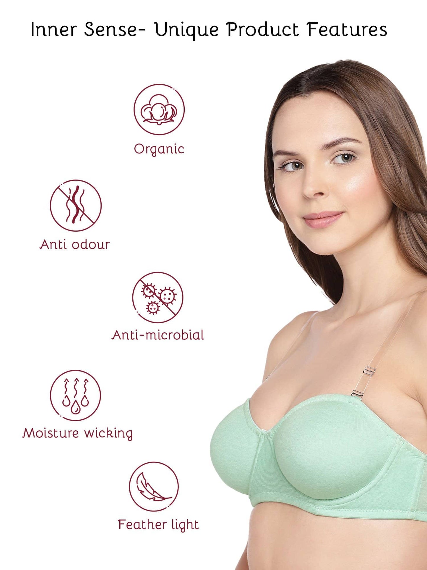 Organic Cotton Antimicrobial Non-padded Strapless Bra-ISB020-Ocean Green-