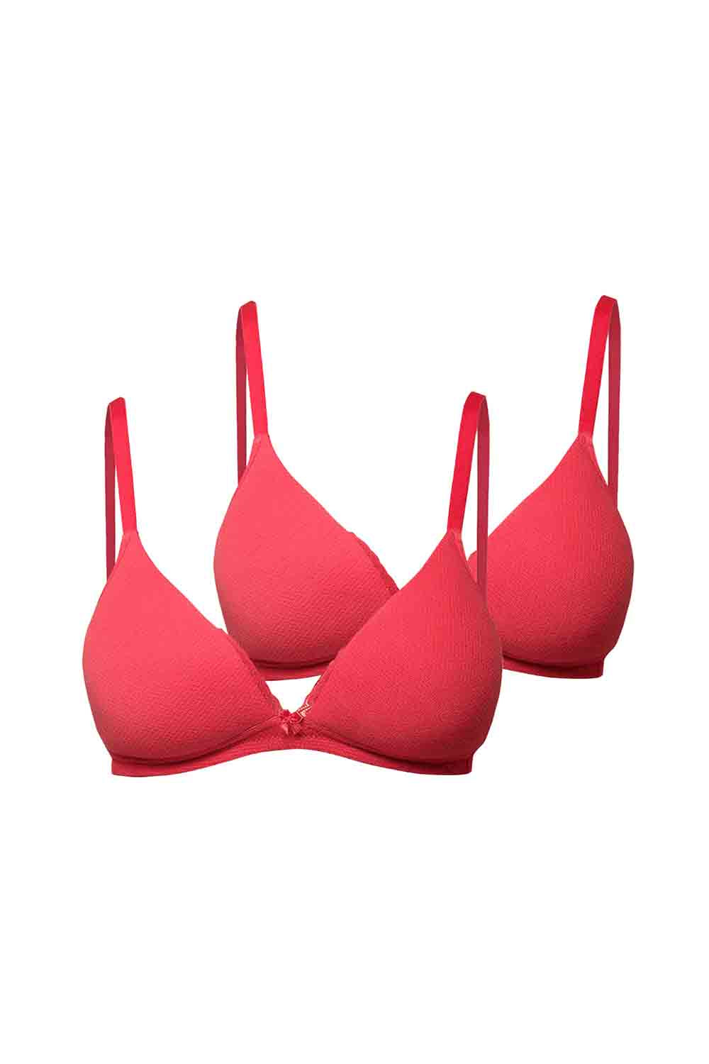 Organic Cotton Antimicrobial Lace touch T-shirt Bra(Pack of 3)-ISB042-B.Pink_B.Pink_B.Pink-