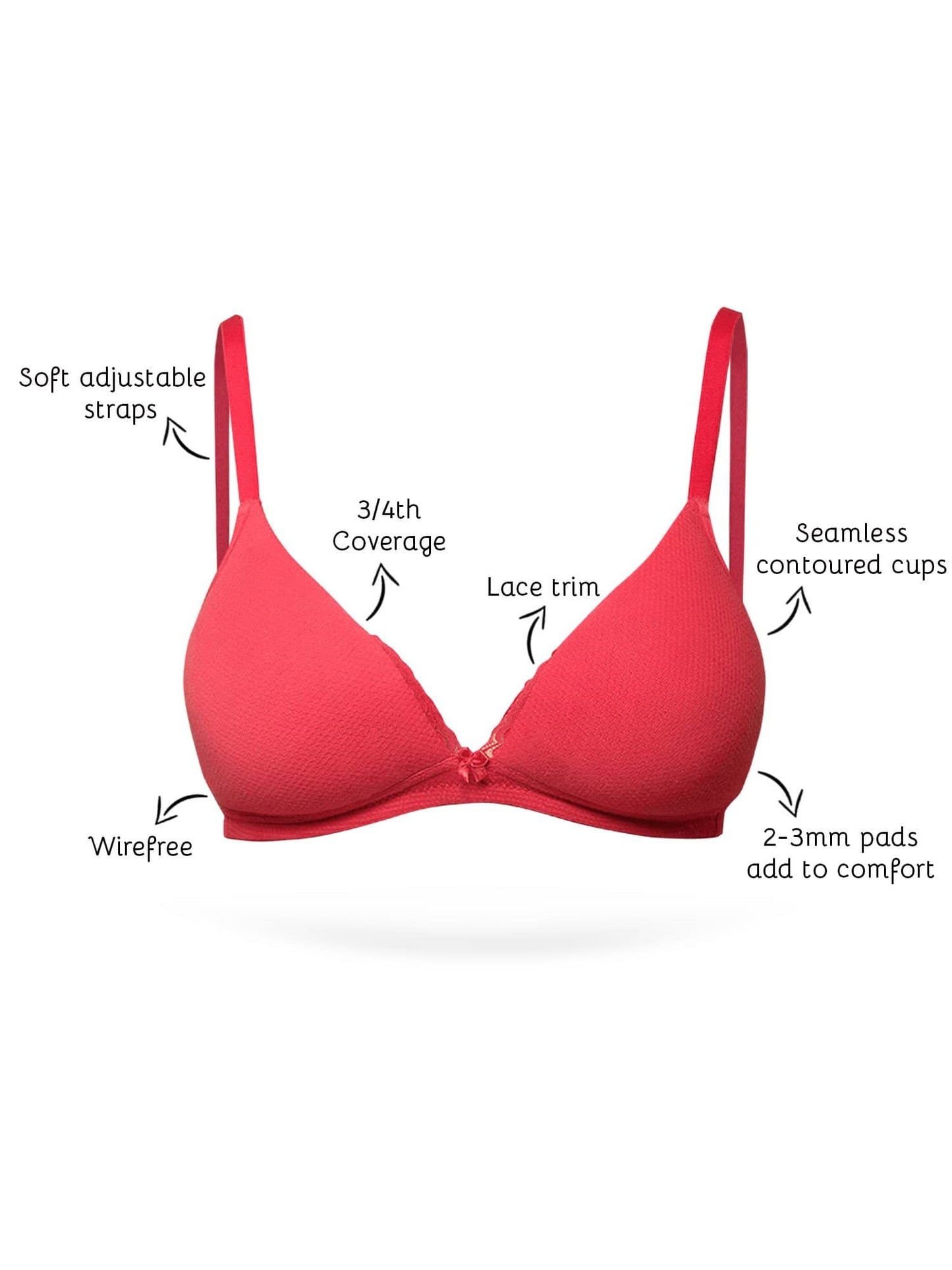 Organic Cotton Antimicrobial Lace touch T-shirt Bra-ISB042-Bright Pink-