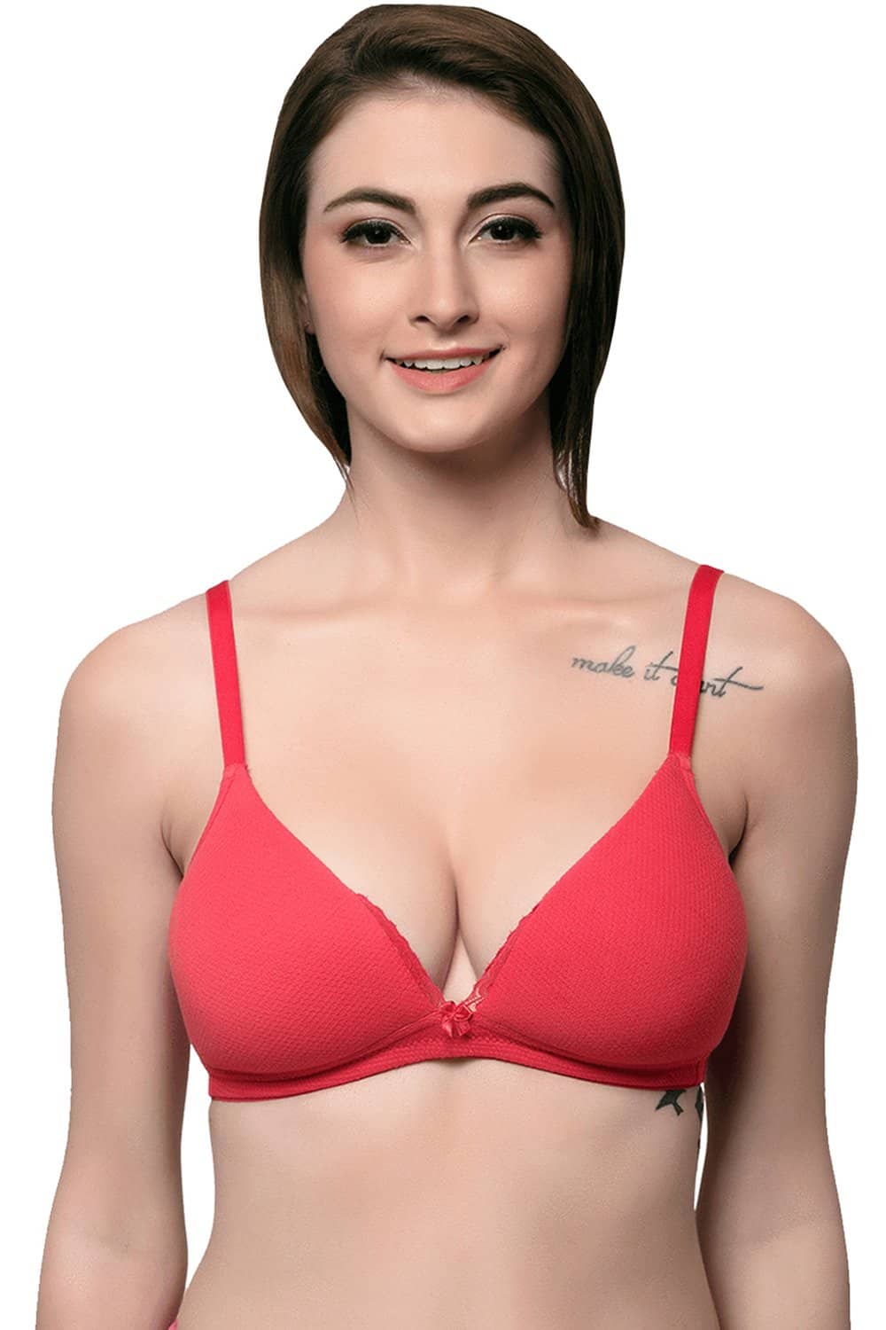 Organic Cotton Antimicrobial Lace touch T-shirt Bra-ISB042-Bright Pink-