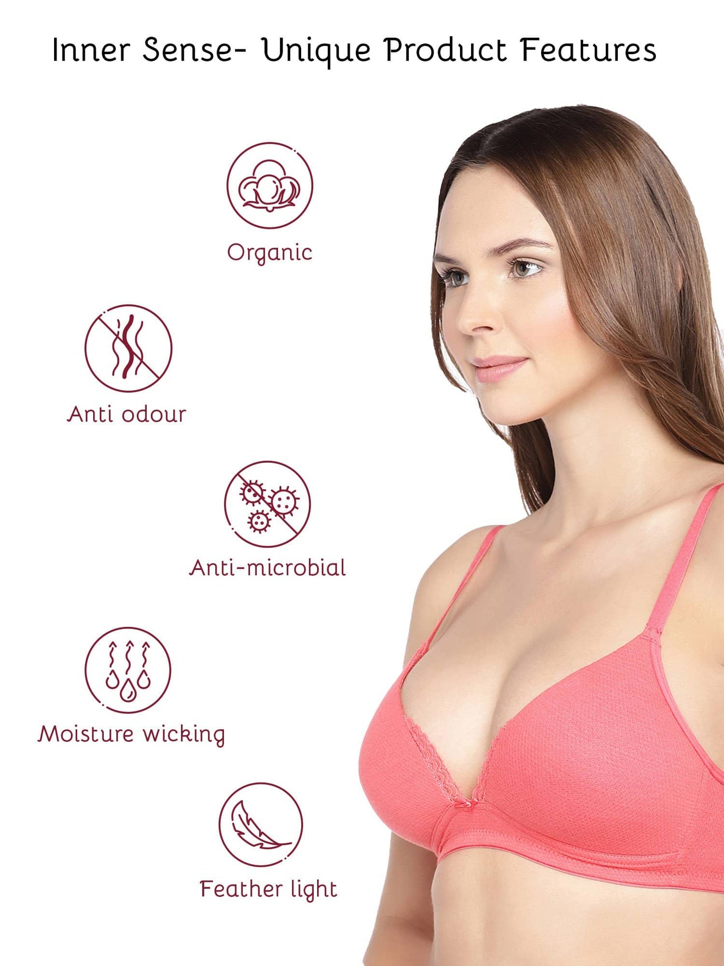 Organic Cotton Antimicrobial Lace touch T-shirt Bra-ISB042-Bright Pink-