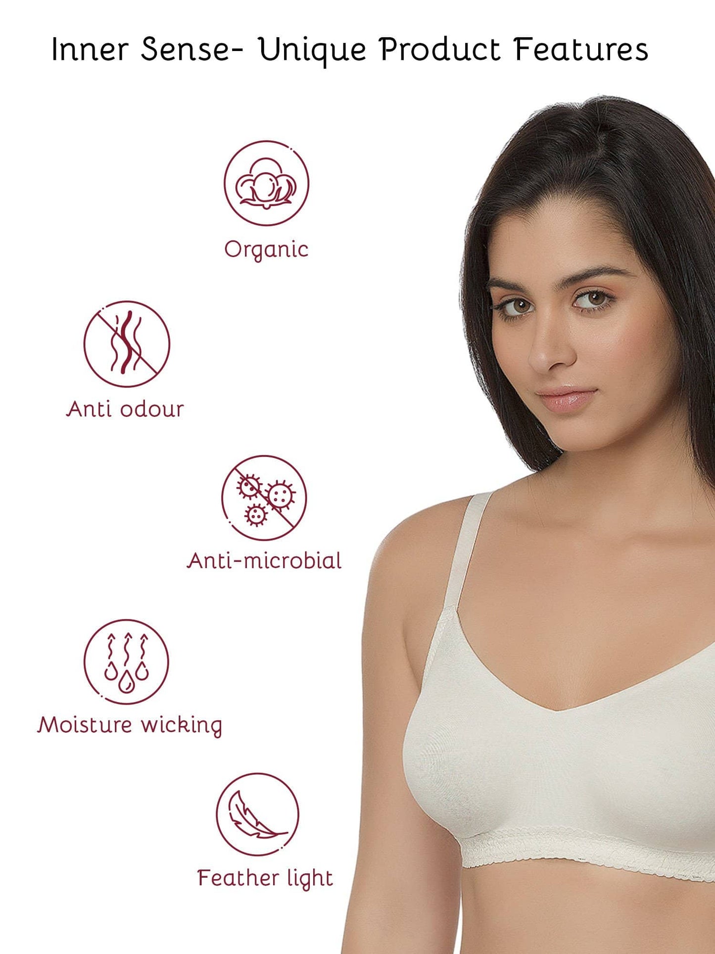 Organic Seamless Laced Bra-ISB054-Milky White-