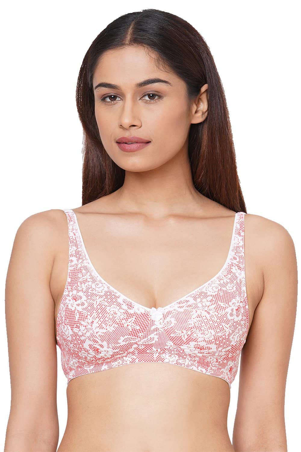 Organic Cotton  Antimicrobial  Seamless Side Support Bra-ISB057-Pink Lace Print-