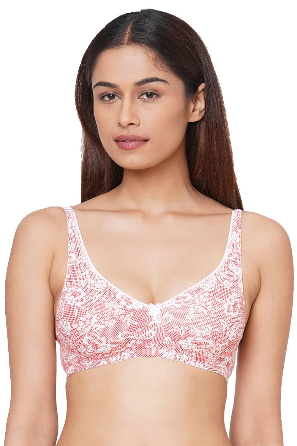 Organic Cotton Antimicrobial Seamless Side Support Bra-ISB057-Pink Lace Print-