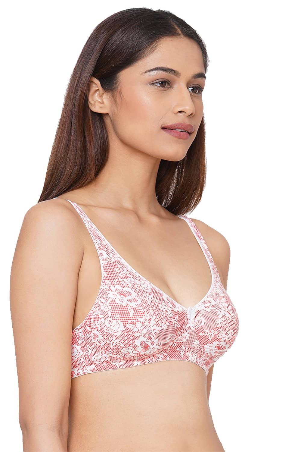 Organic Cotton Antimicrobial Seamless Side Support Bra-ISB057-Pink Lace Print-