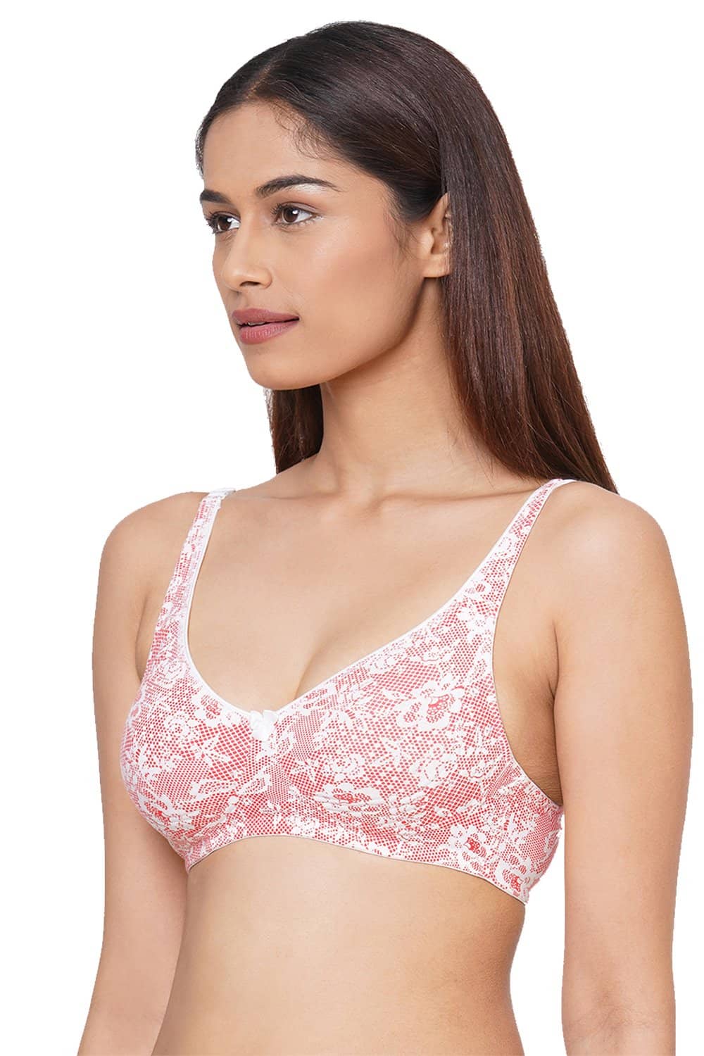 Organic Cotton Antimicrobial Seamless Side Support Bra-ISB057-Pink Lace Print-