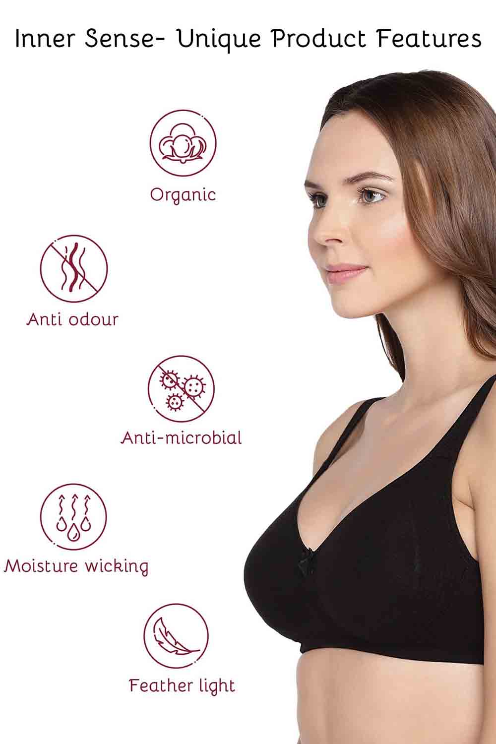 Organic Cotton  Antimicrobial  Seamless Side Support Bra-ISB057-Black-