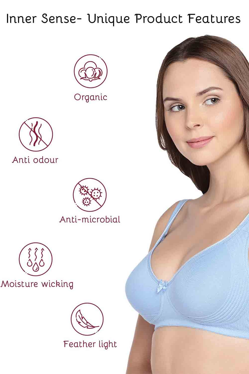 Organic Cotton Antimicrobial Seamless Side Support Bra-ISB057-SkyBlue-
