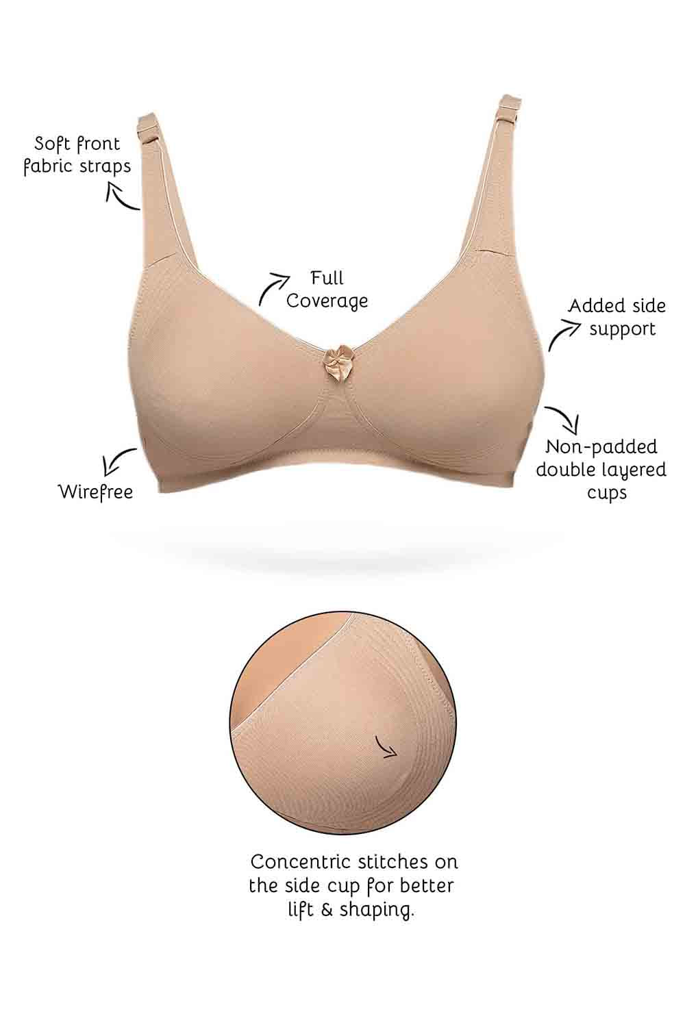 Organic Cotton Antimicrobial Seamless Side Support Bra-ISB057-Skin-