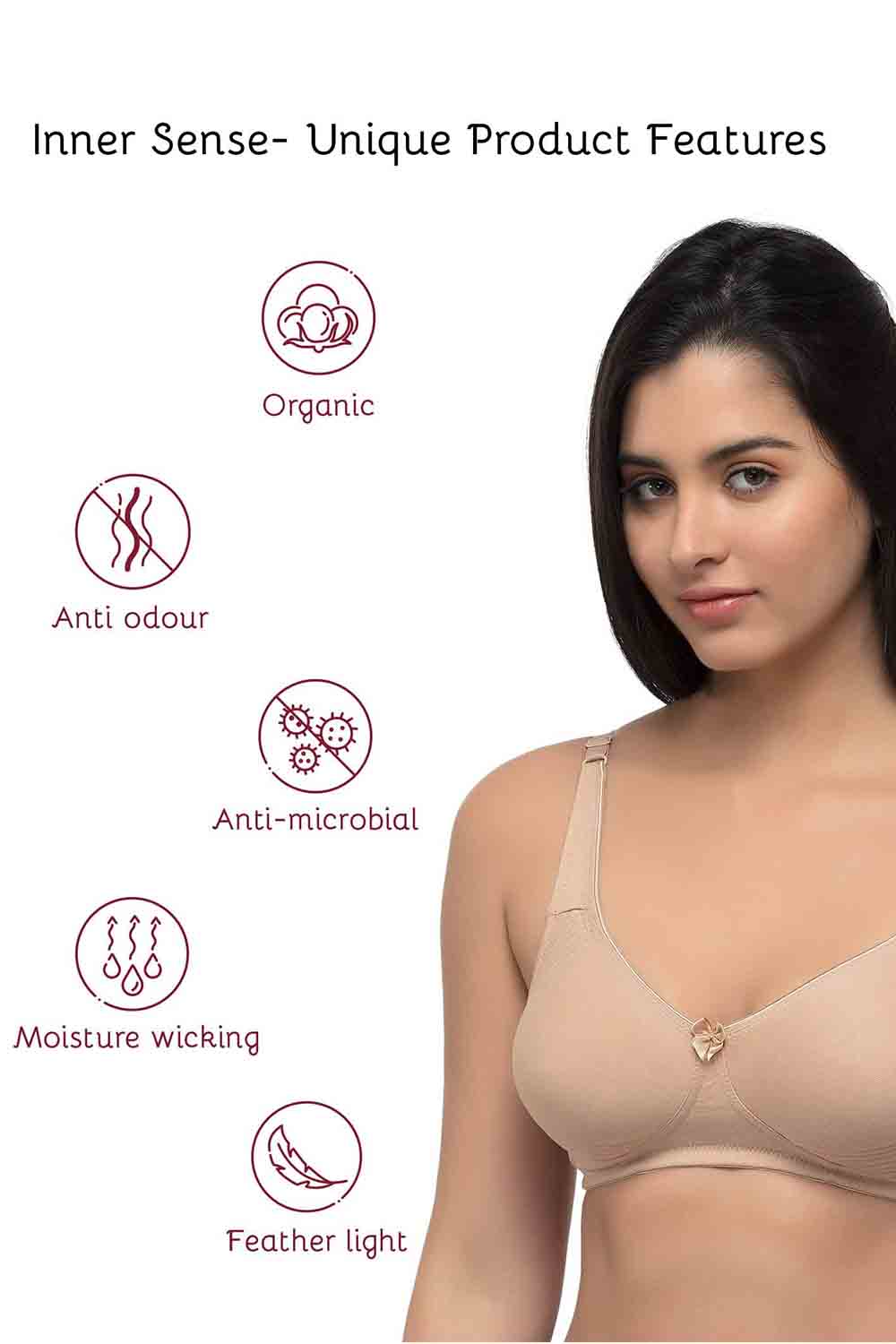 Organic Cotton Antimicrobial Seamless Side Support Bra-ISB057-Skin-