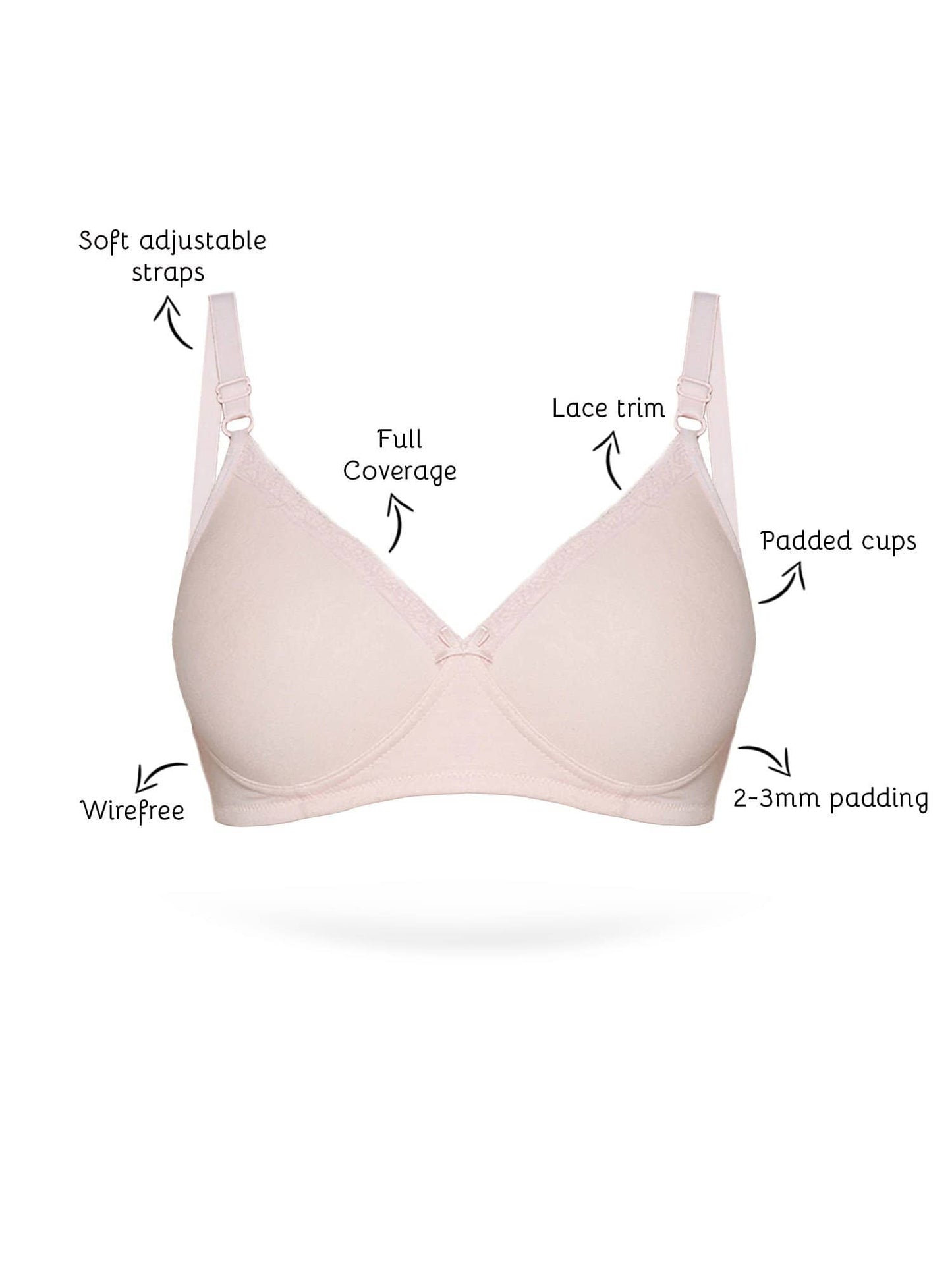 Organic Cotton Antimicrobial Padded Non-wired Lace touch T-shirt Bra-ISB067-