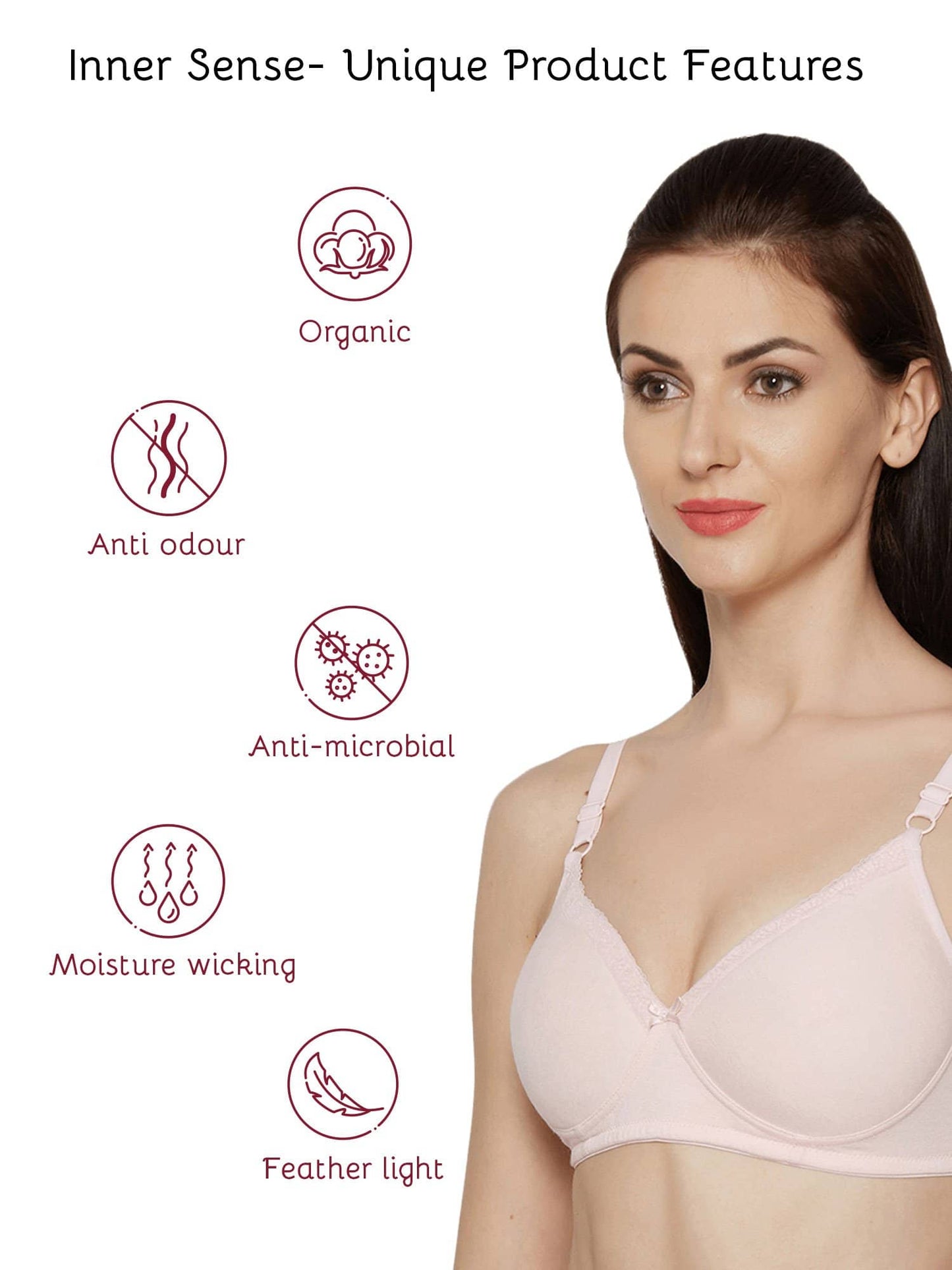 Organic Cotton Antimicrobial Padded Non-wired Lace touch T-shirt Bra-ISB067-