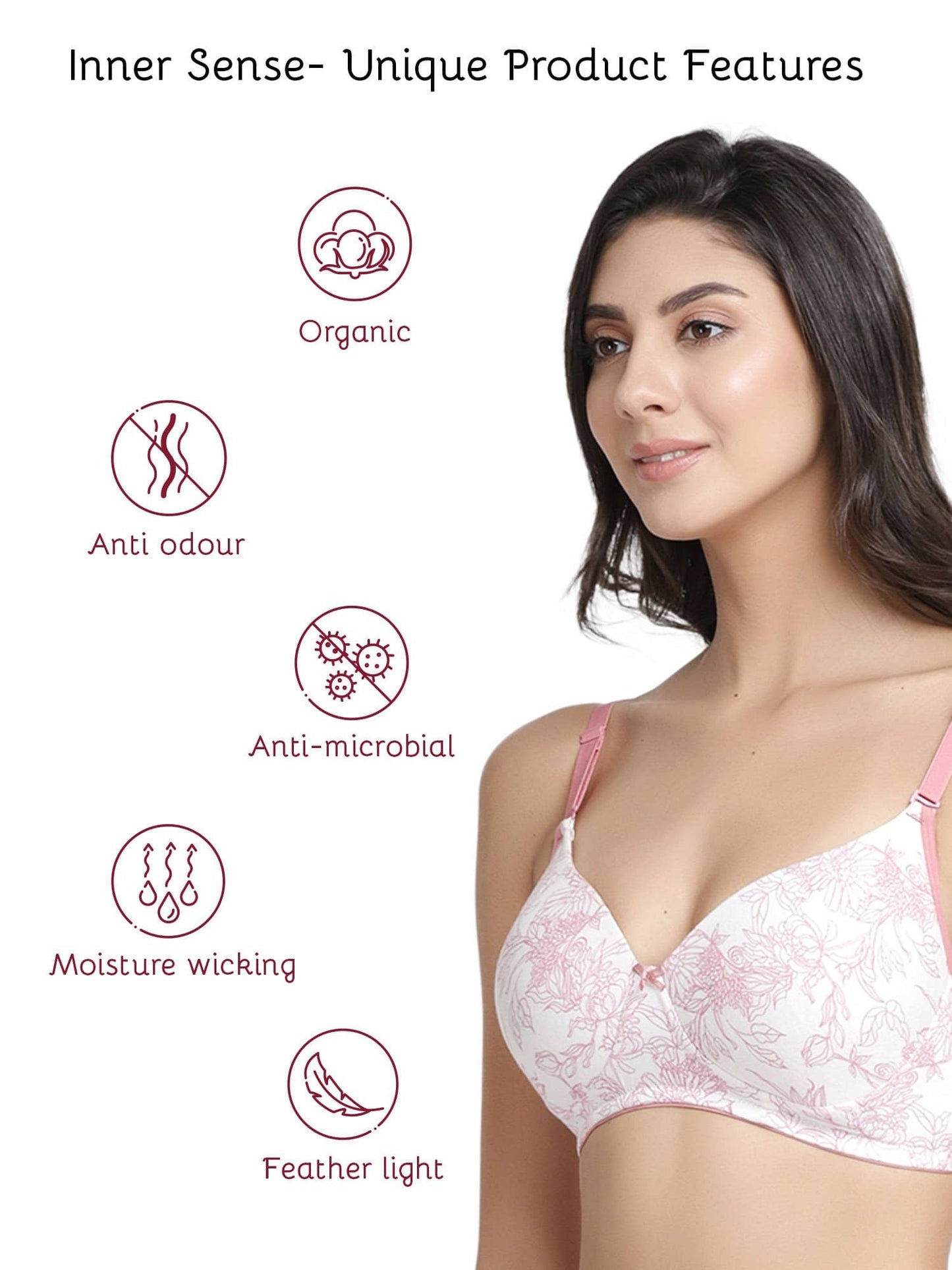 Organic Cotton Antimicrobial Wire-Free Padded Bra-ISB068-Coral Pink-