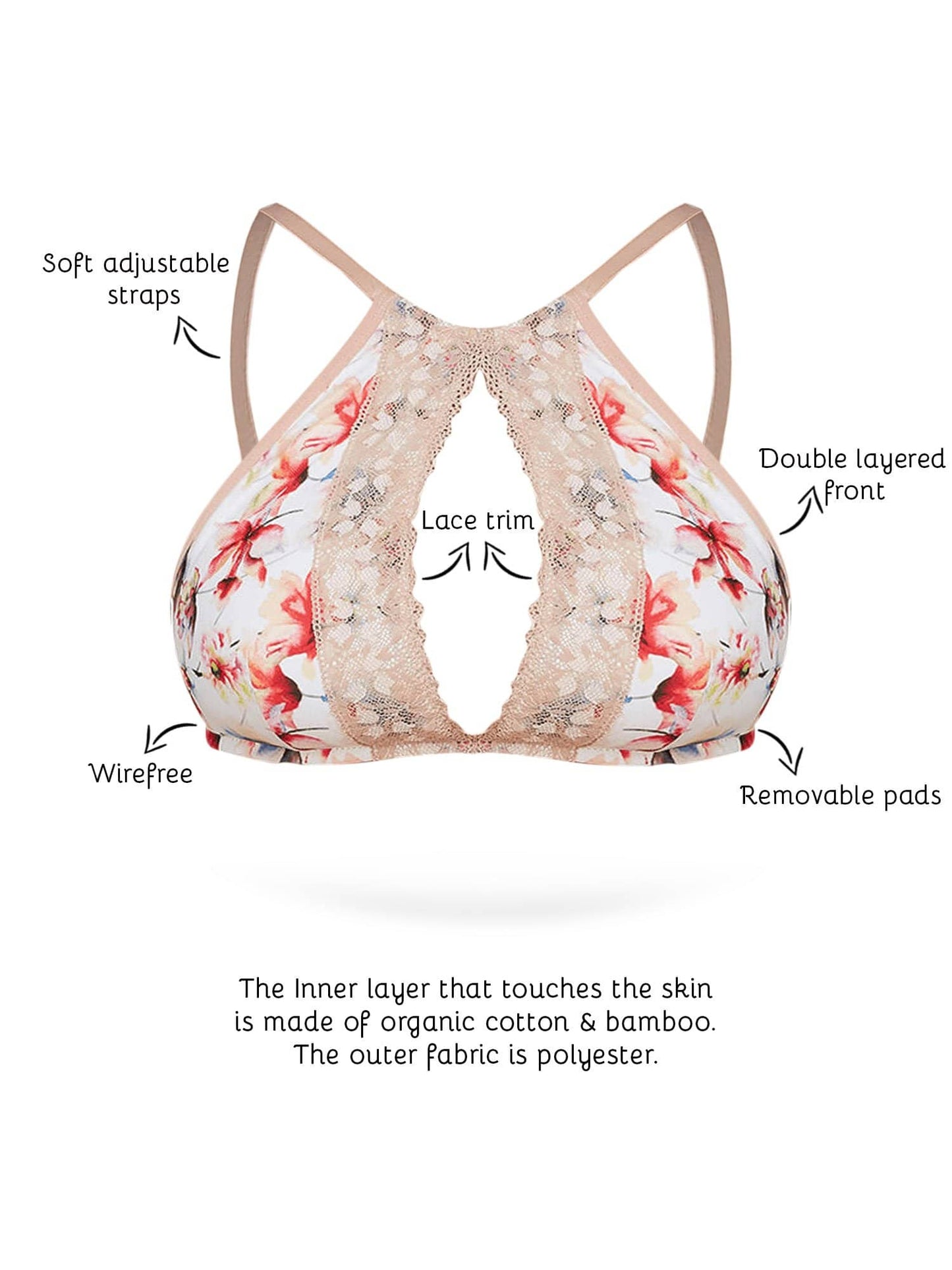 Organic Cotton Blended Antimicrobial Lightly Padded Non-wired Bralette-ISB089-
