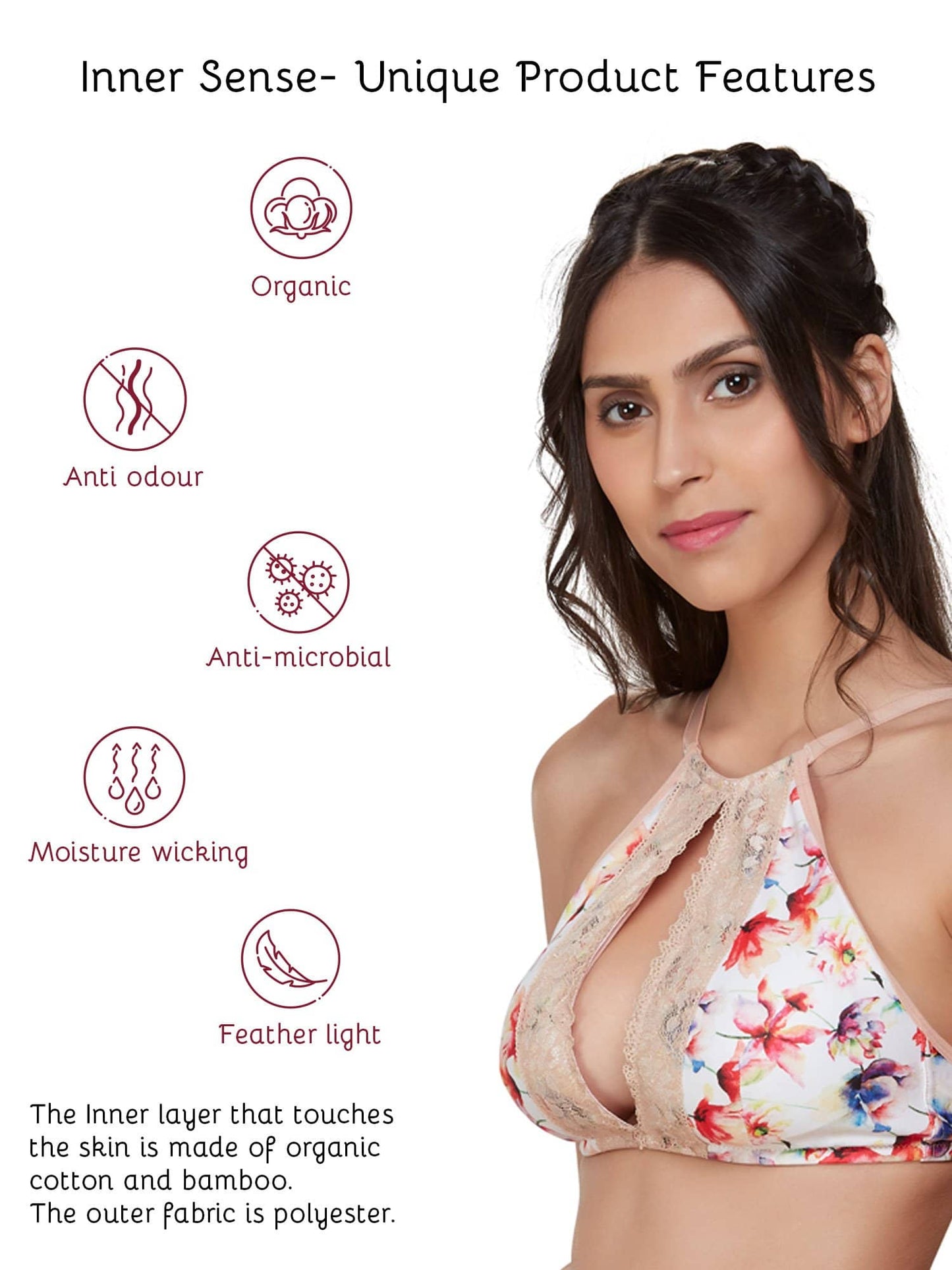 Organic Cotton Blended Antimicrobial Lightly Padded Non-wired Bralette-ISB089-