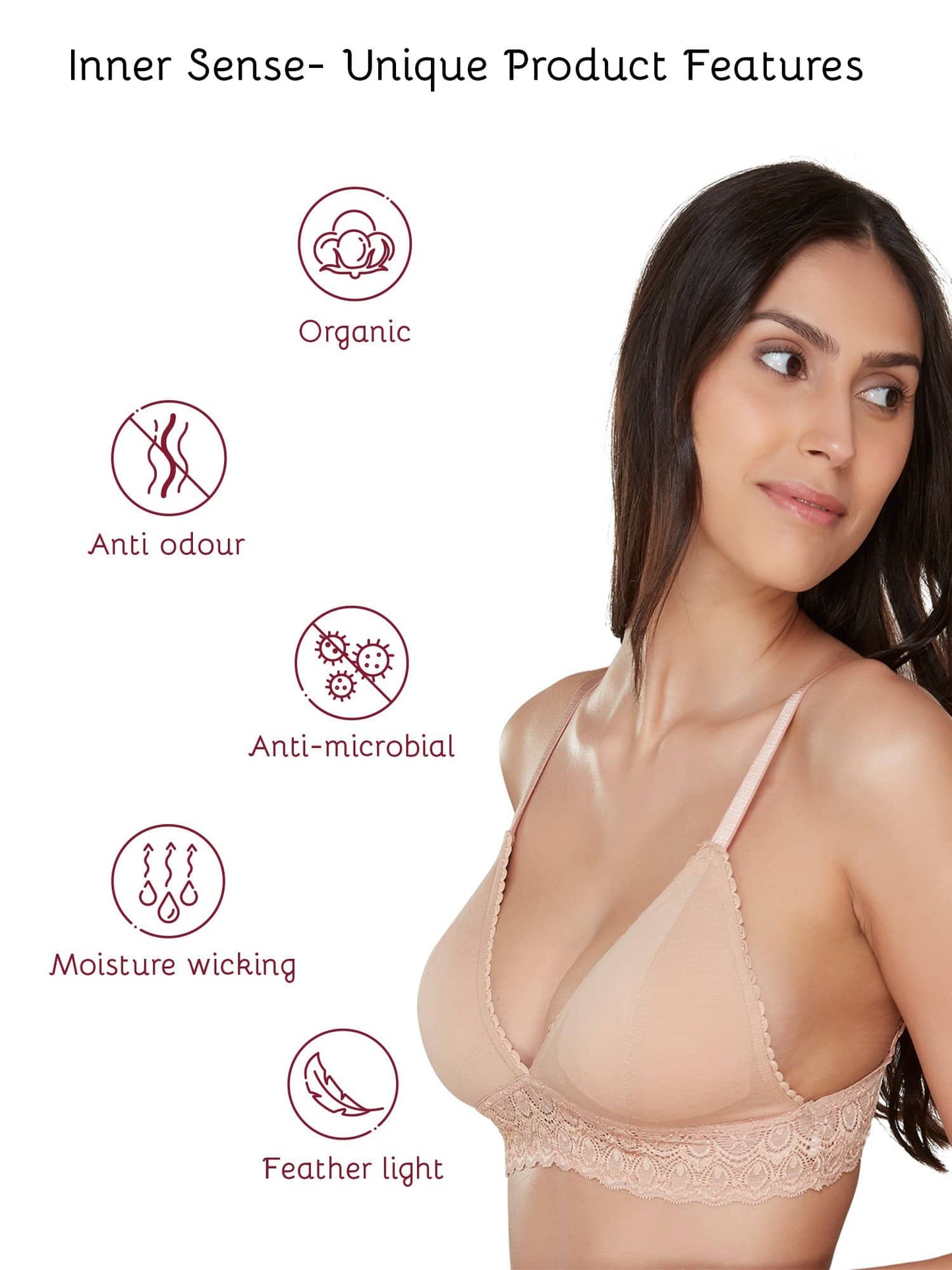 Organic Cotton Antimicrobial Non-wired Triangular Lace Band Bralette-ISB095-