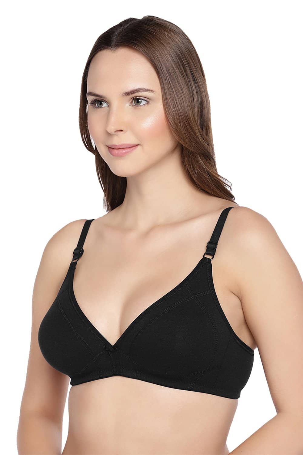 Organic Cotton Antimicrobial Seamless Triangular Bra with Supportive Stitch-ISB099-Black-
