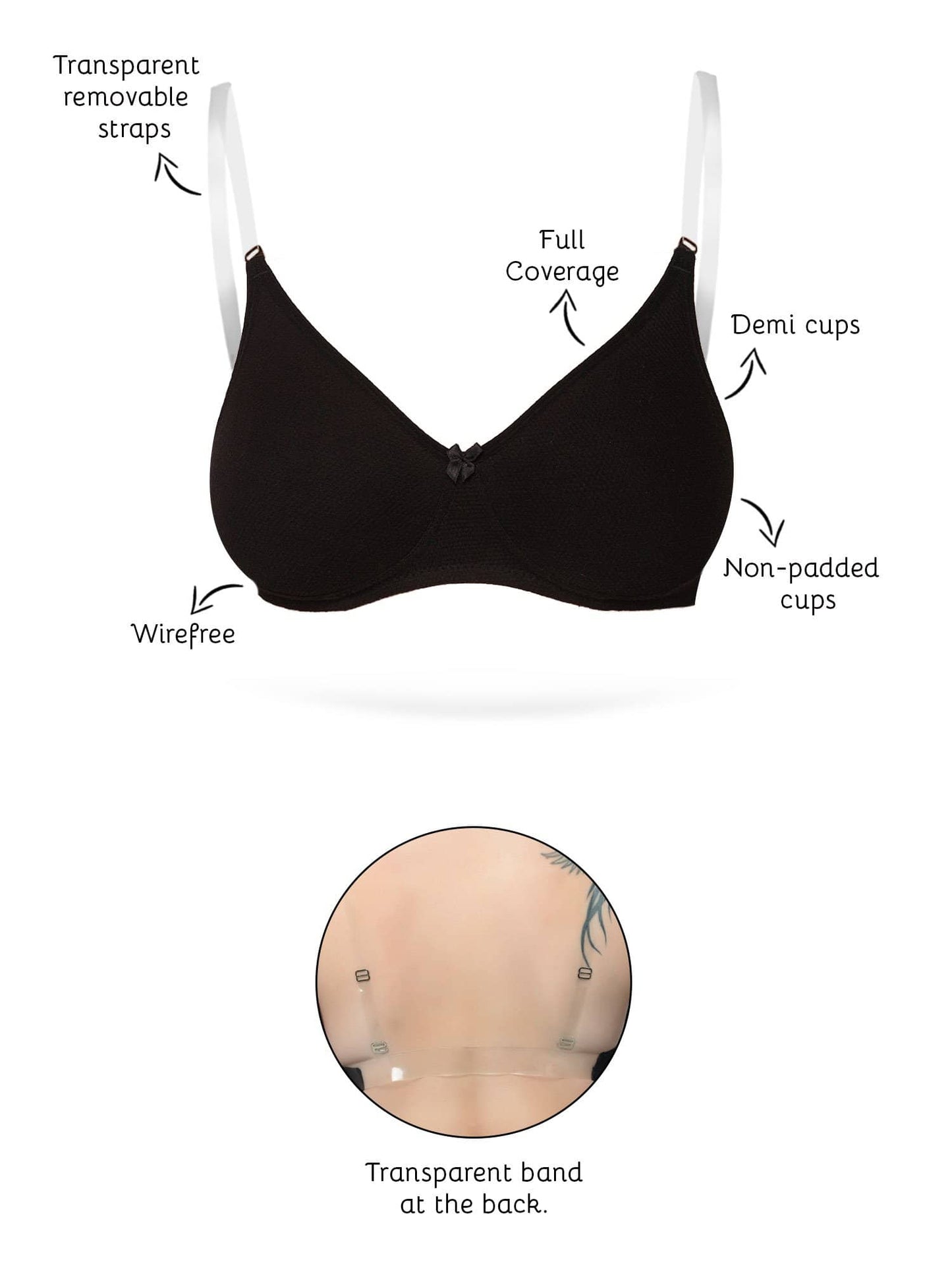 Organic Cotton Antimicrobial Backless Non-Padded Seamless bra-ISB100-Black-