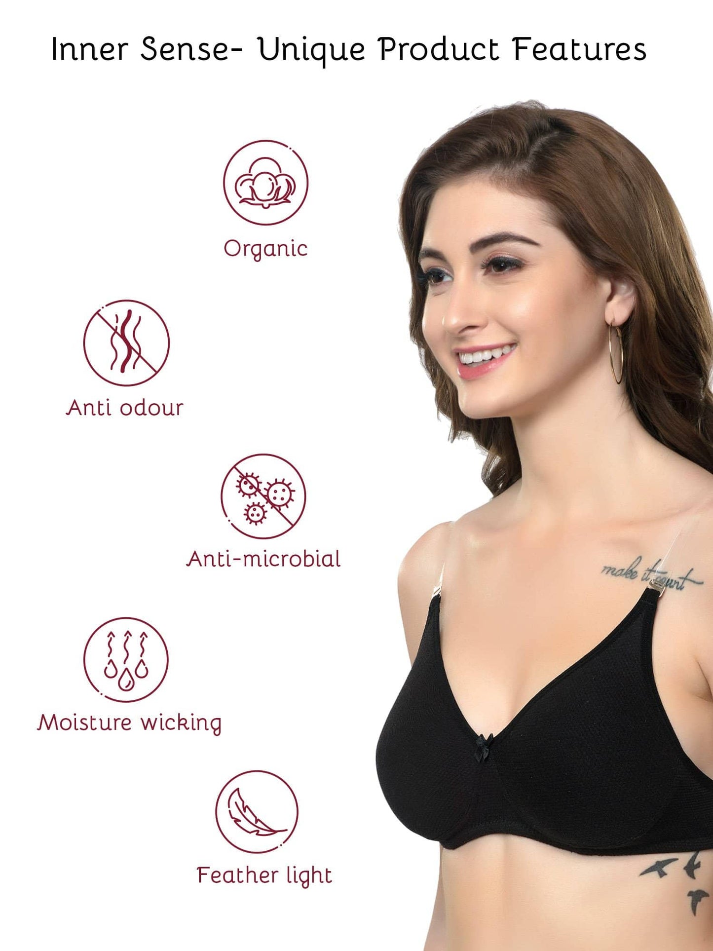Organic Cotton Antimicrobial Backless Non-Padded Seamless bra-ISB100-Black-
