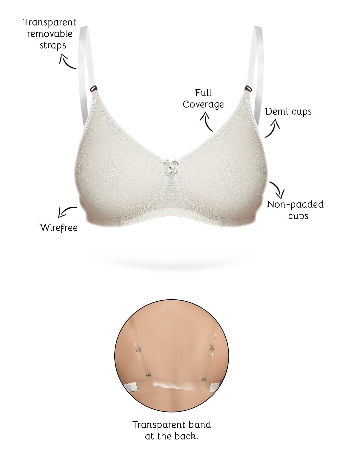 Organic Cotton Antimicrobial Backless Non-Padded Seamless Bra-ISB100-Milky White-