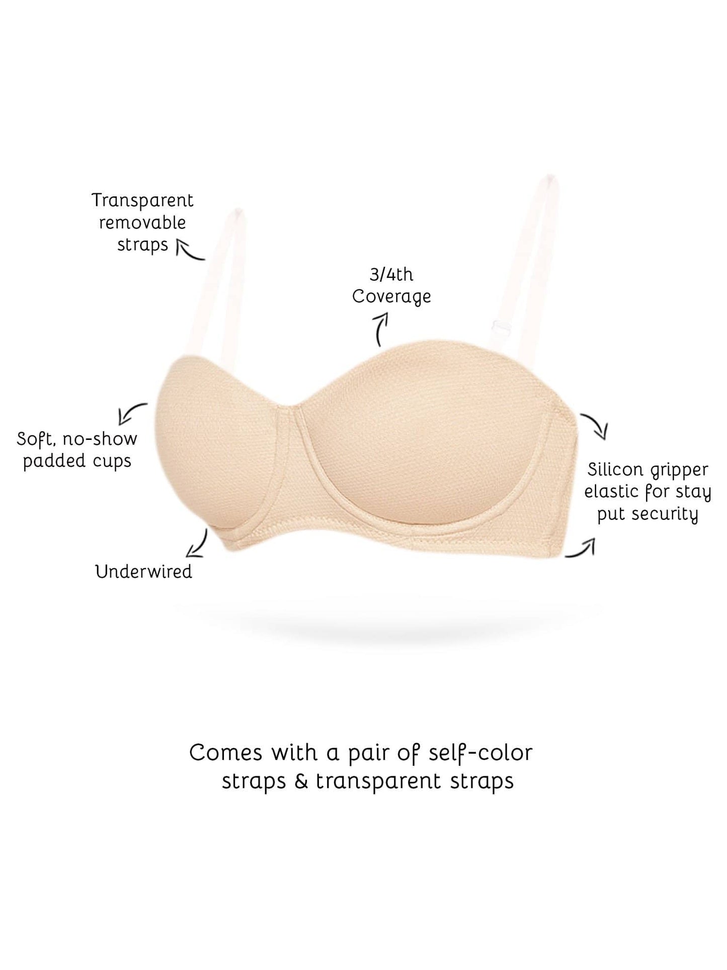 Organic Cotton Antimicrobial Padded Strapless Bra-ISB102-Skin-