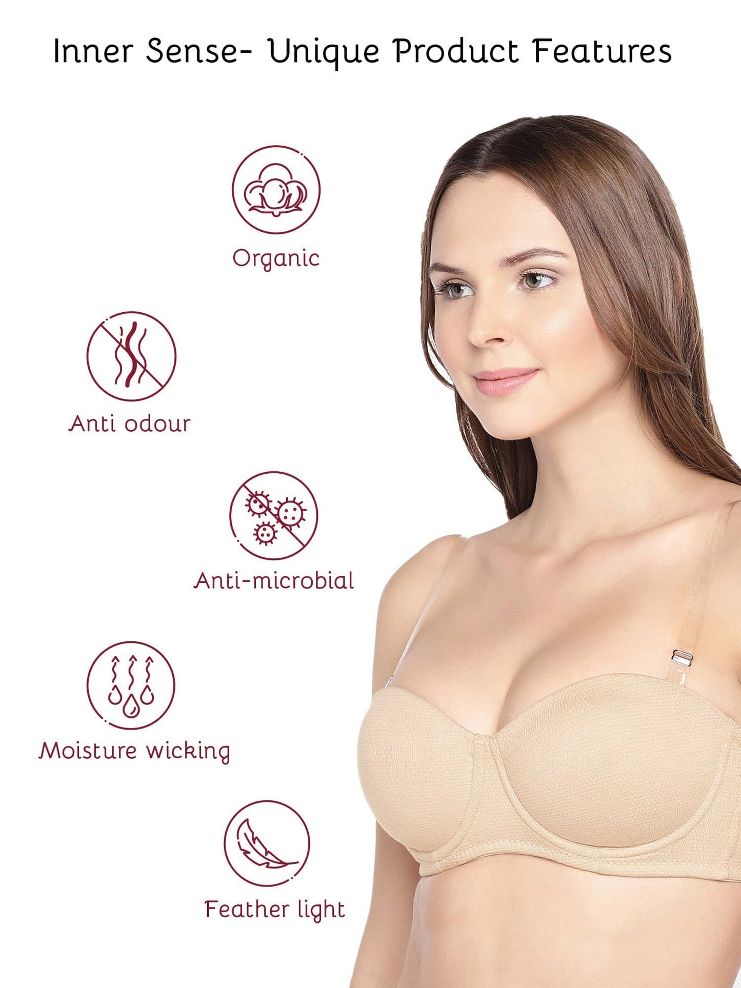 Organic Cotton Antimicrobial Padded Strapless Bra-ISB102-Skin-